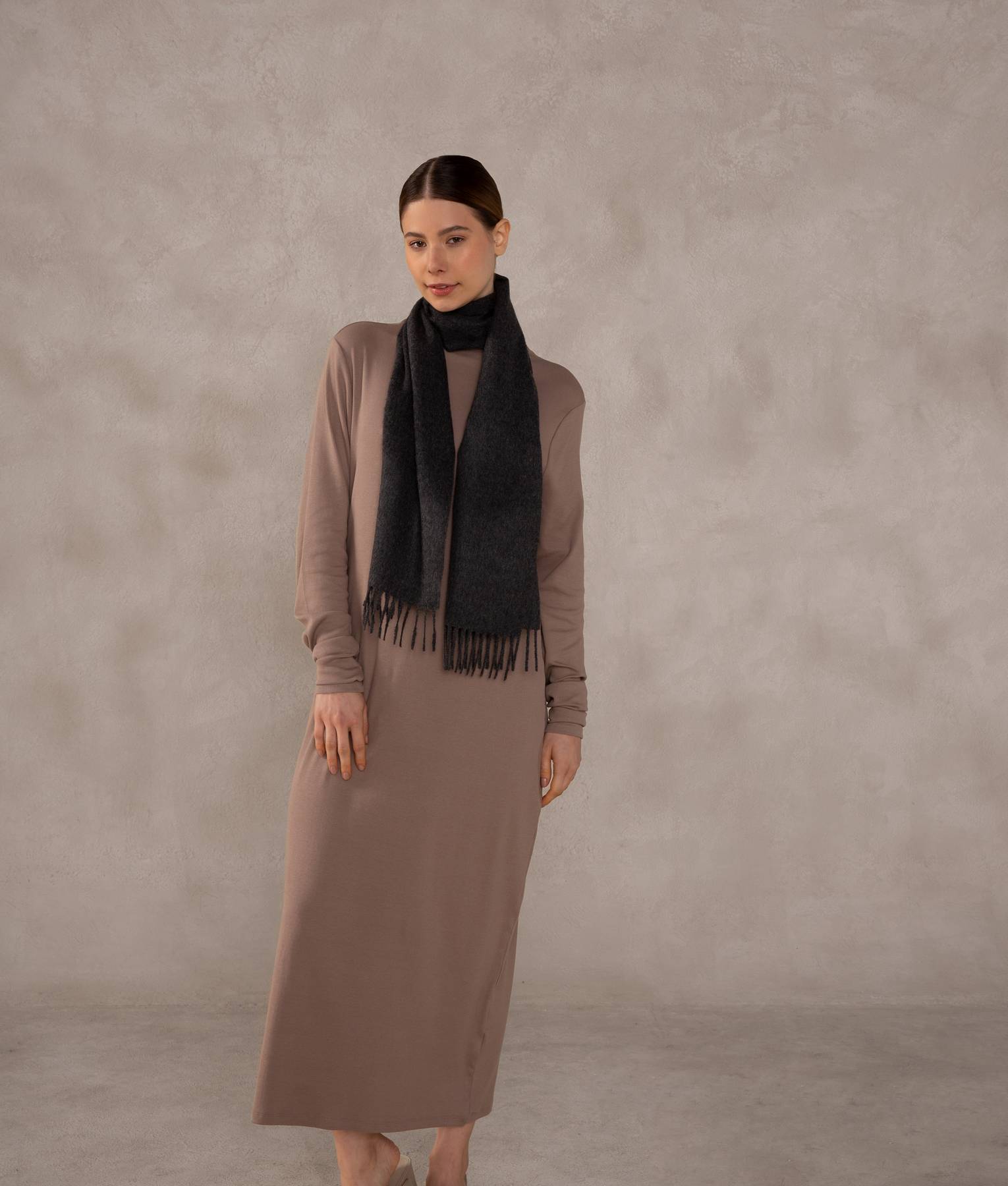 Long Brushed Scarf - Black Oyster