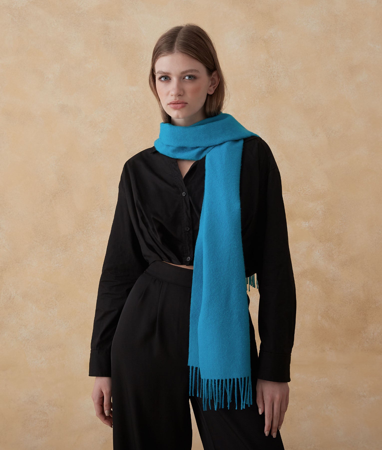 Long Brushed Scarf - Blue Turkish Tile