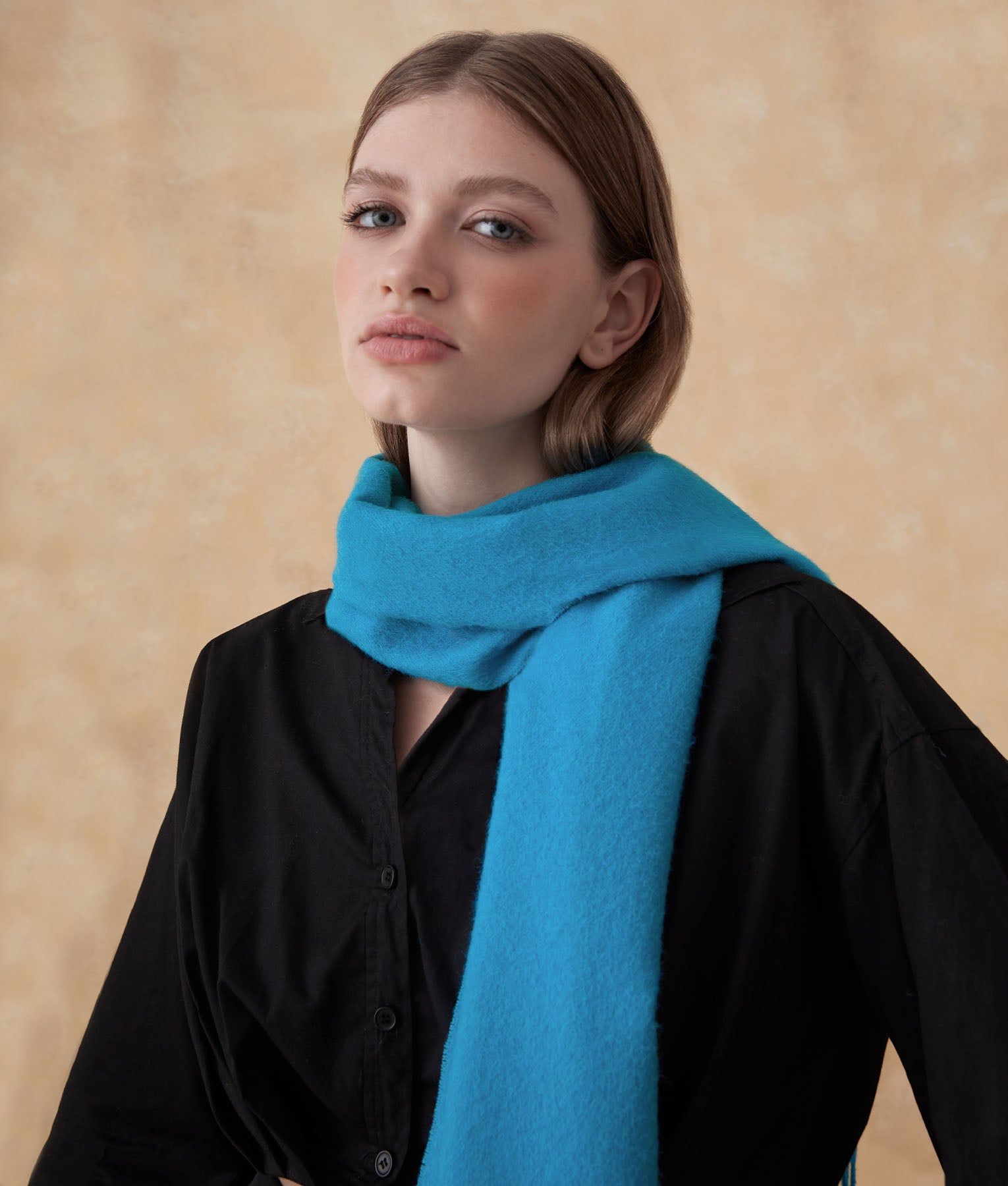 Long Brushed Scarf - Blue Turkish Tile