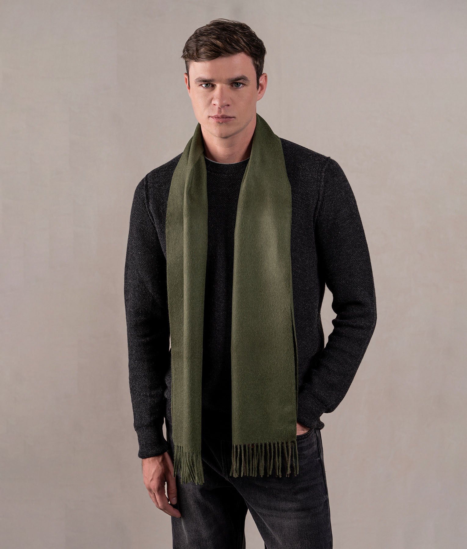 Long Brushed Scarf - Green Olive