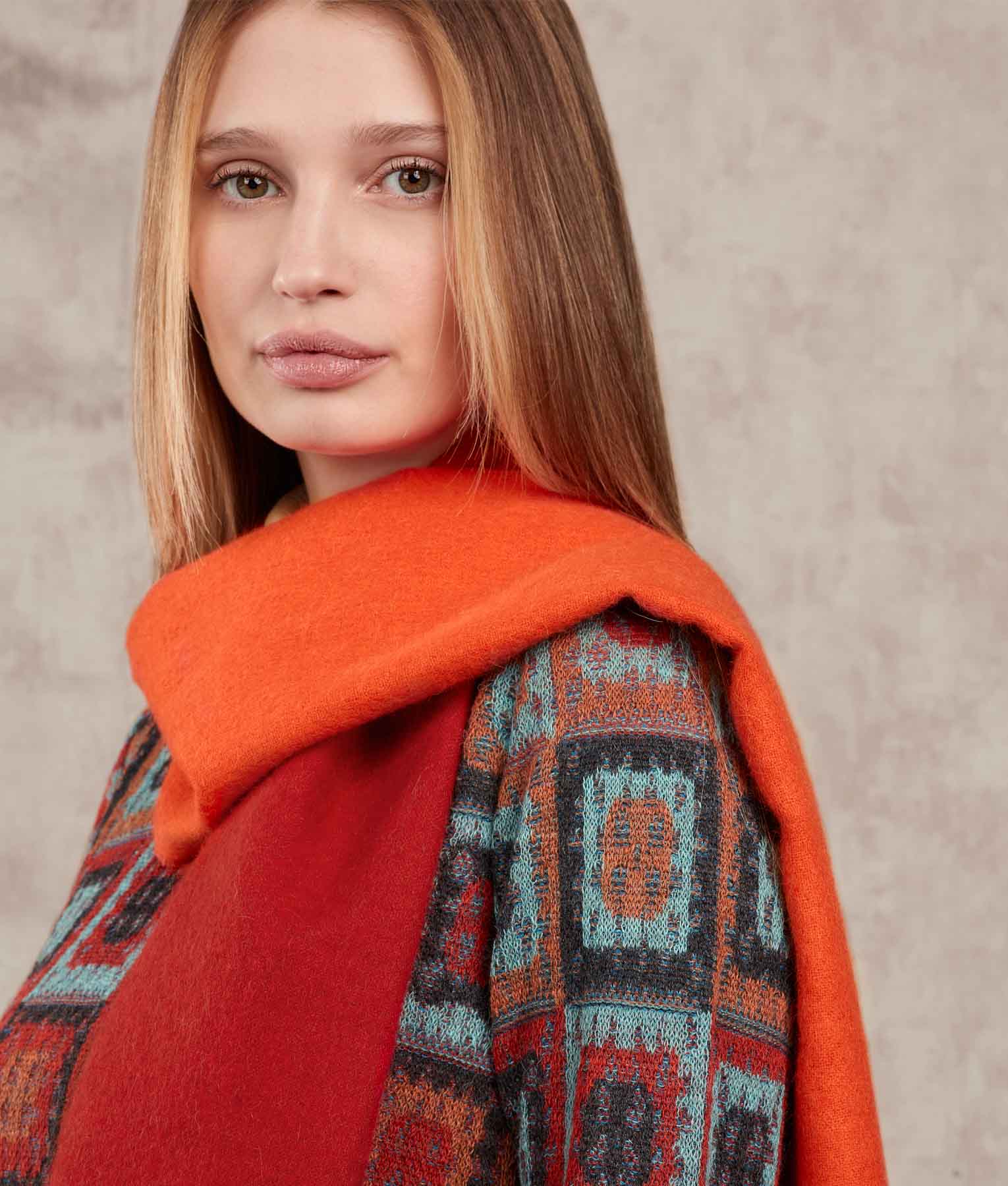 Double Face Scarf - Orange And Red