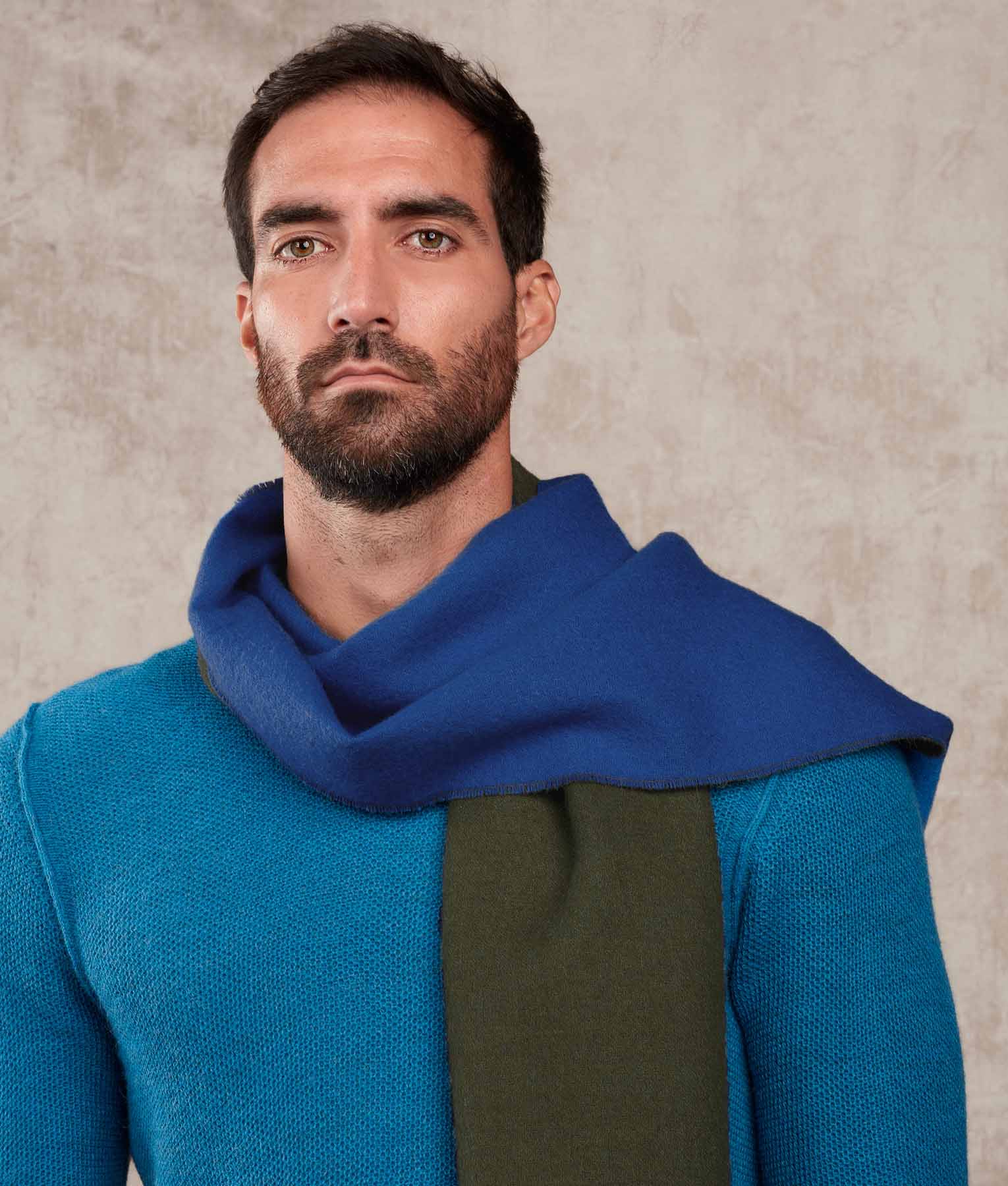 Double Face Scarf - Olive And Blue