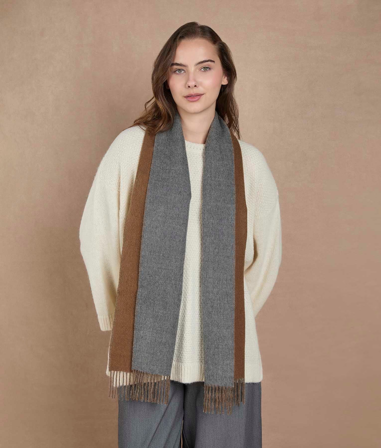 Double Face Scarf - Camel And Gray