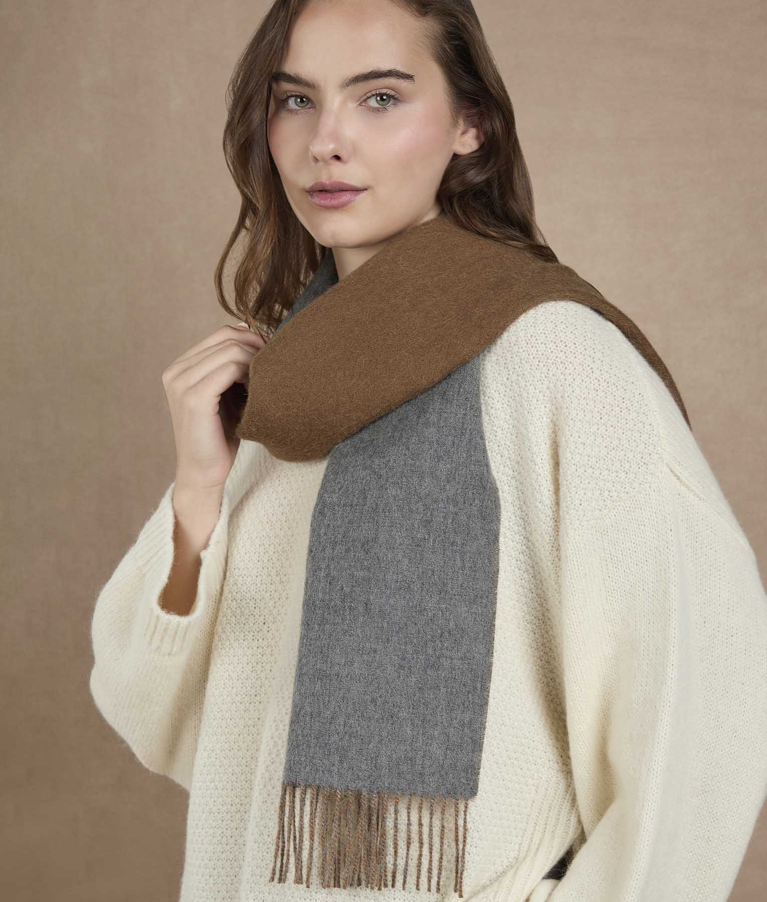 Double Face Scarf - Camel And Gray