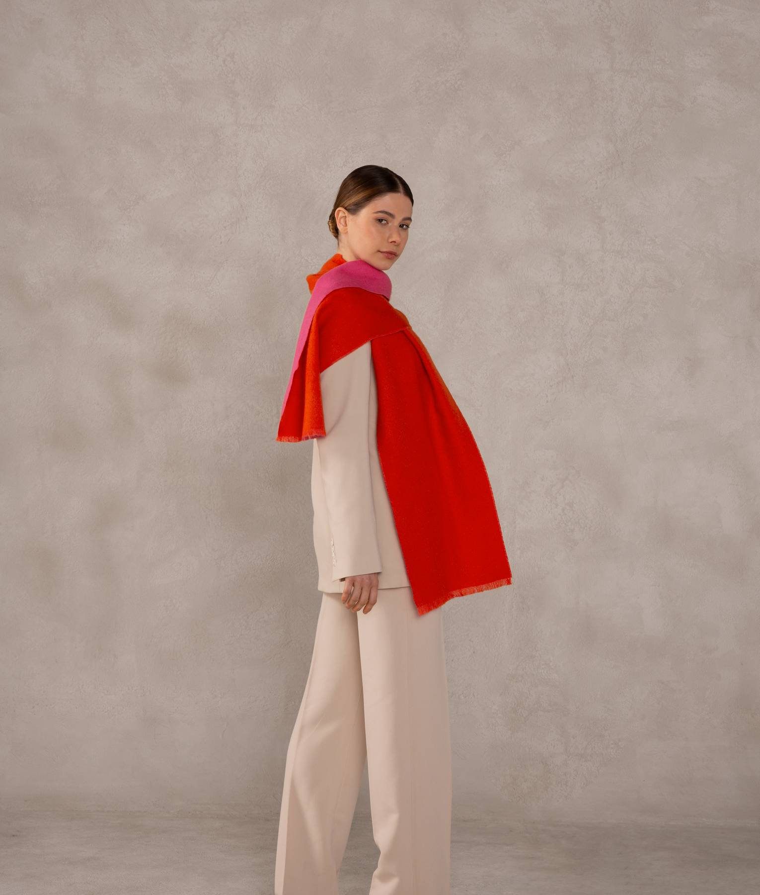 Double Face Scarf - Red Grenadine And Carmine Rose