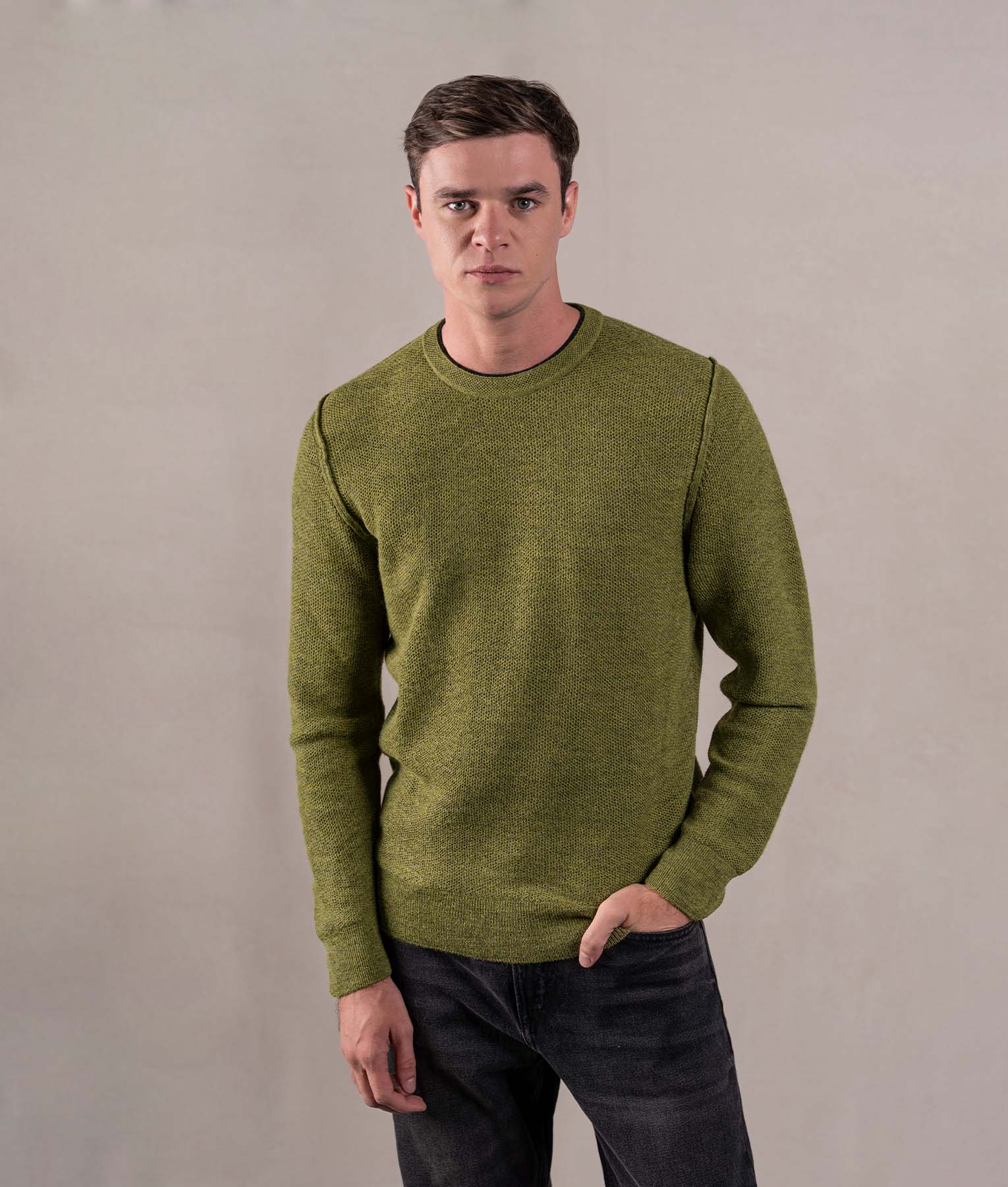 Basic Honey Comb Sweater - Vibrant Moss Green