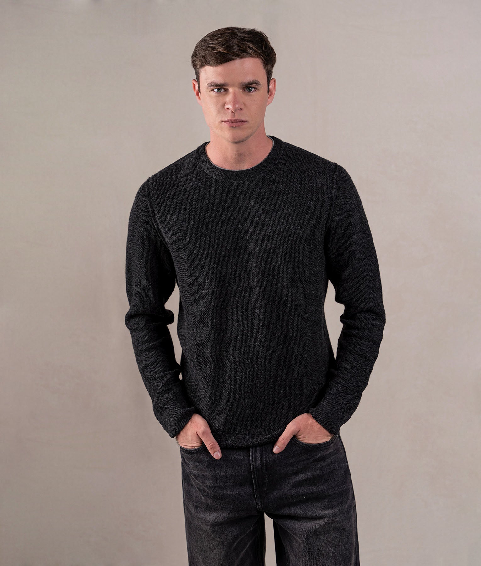 Basic Honey Comb Sweater - Dark Graphite Gray