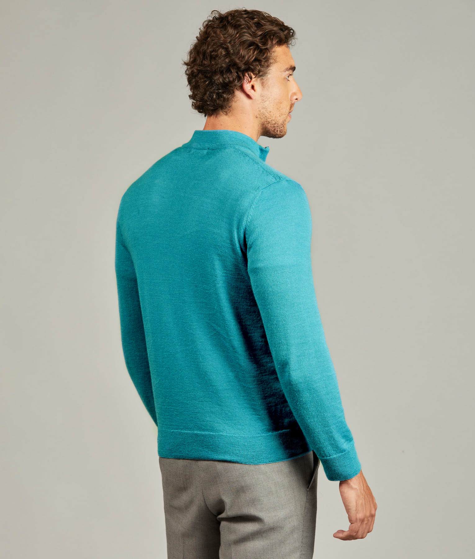 Basic Jersey Mock Neck Zipped Sweater - Turquoise Tribute
