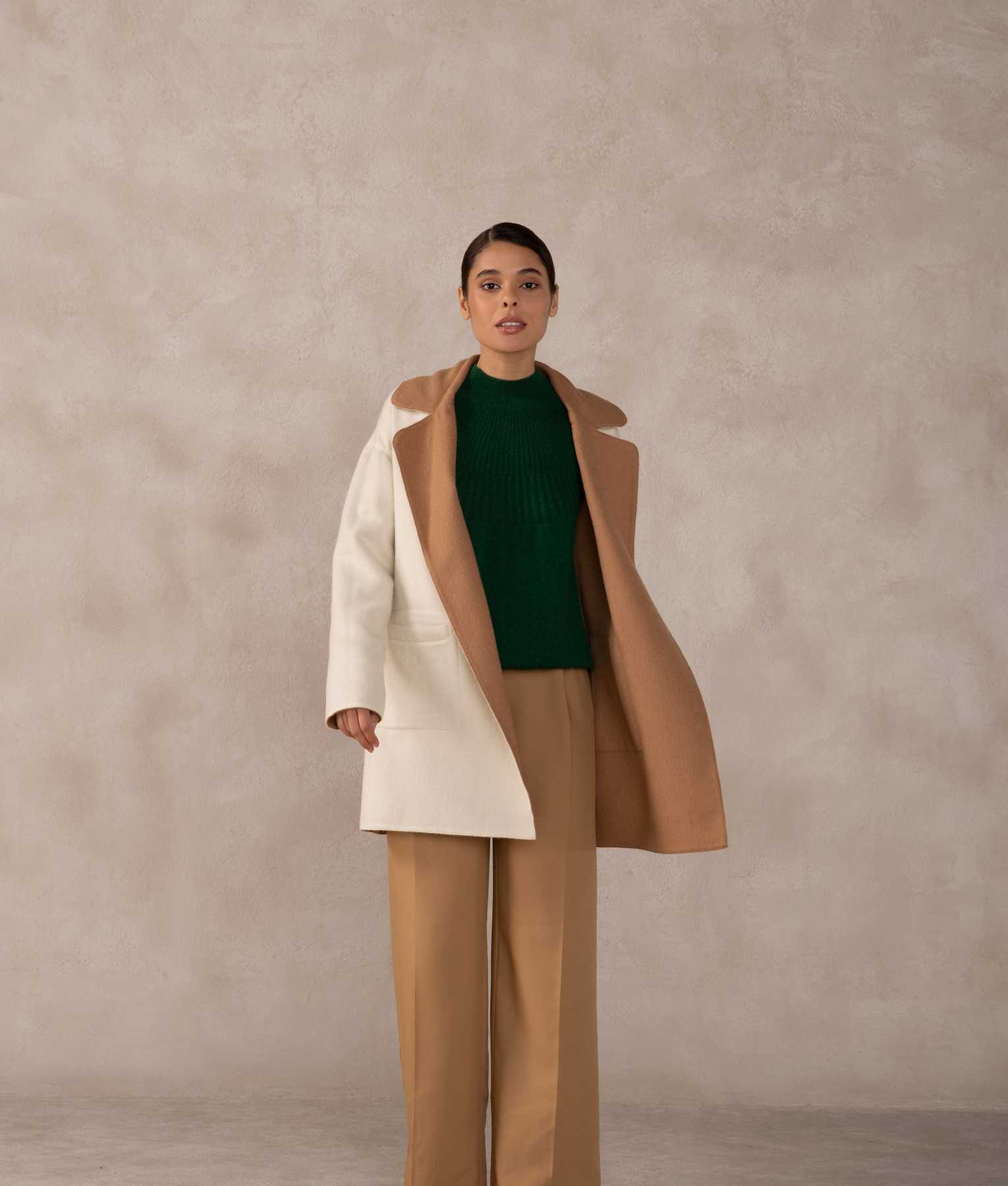 Reversible Wrap Coat - Antique White And Chewy Caramel