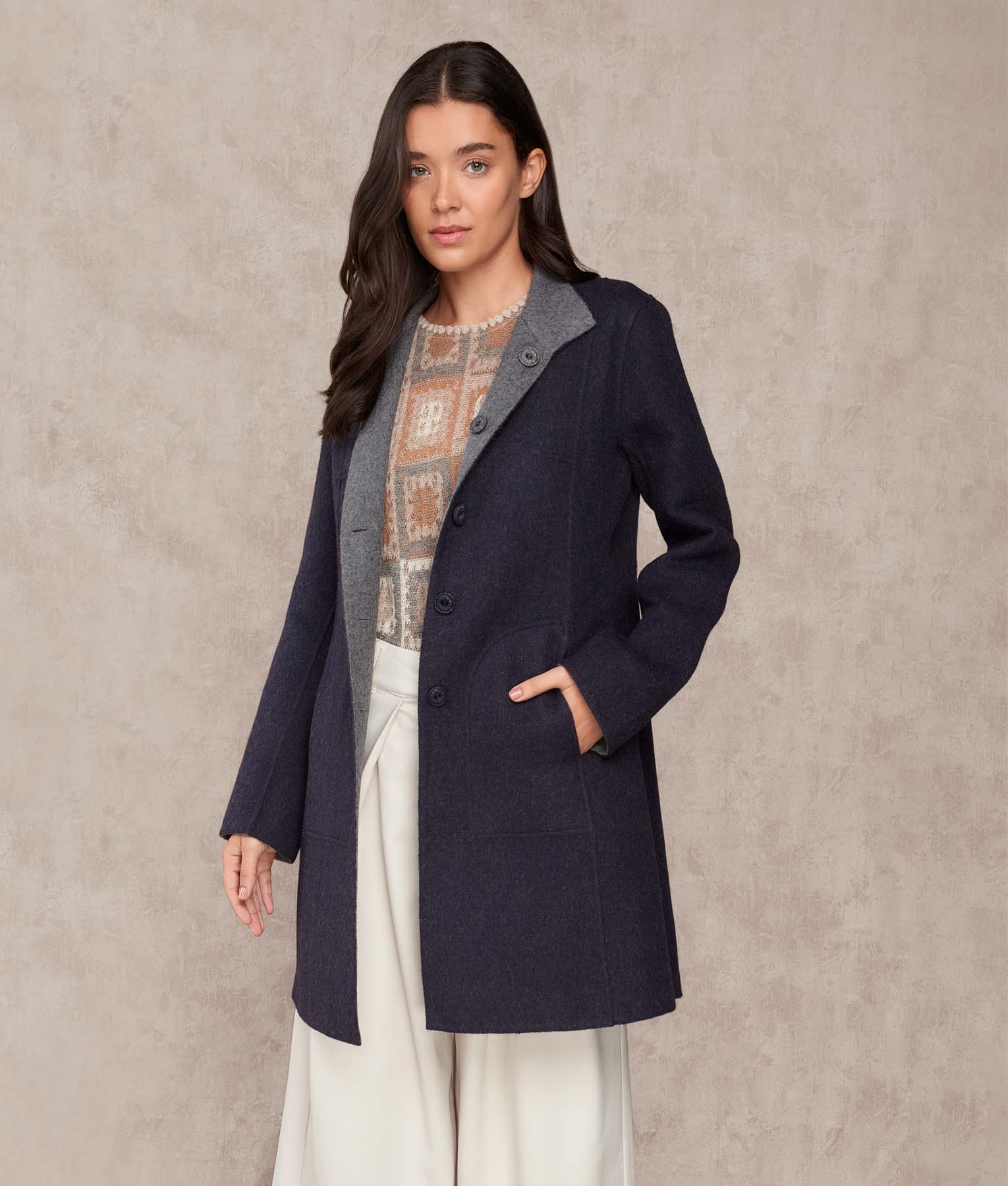 Reversible Baby Alpaca Soft Coat Blue