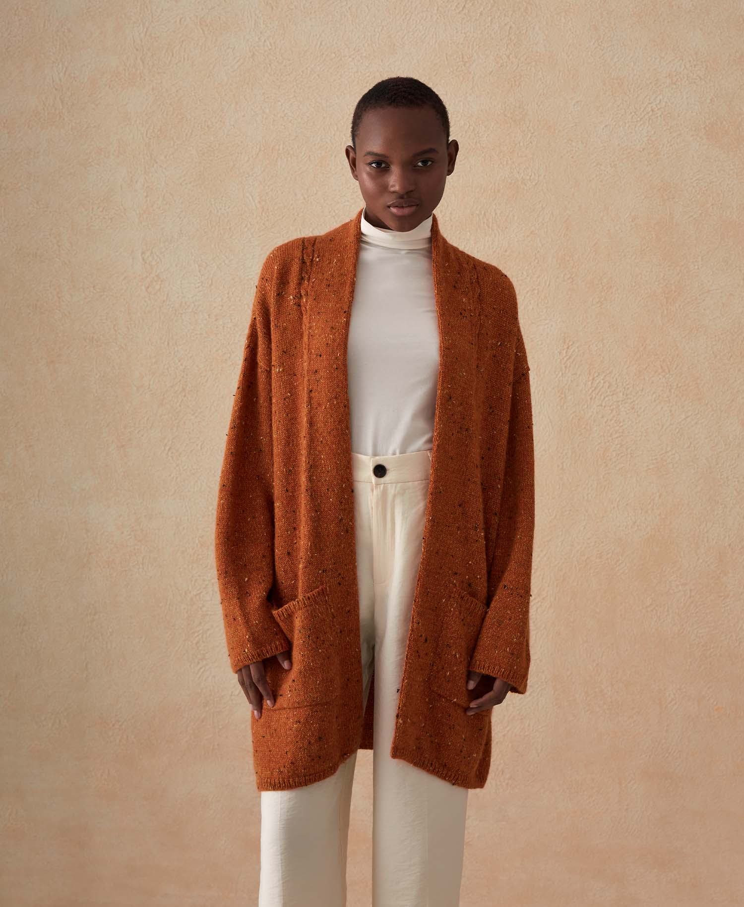 Kimono Coat With Pockets - Orange Apricot