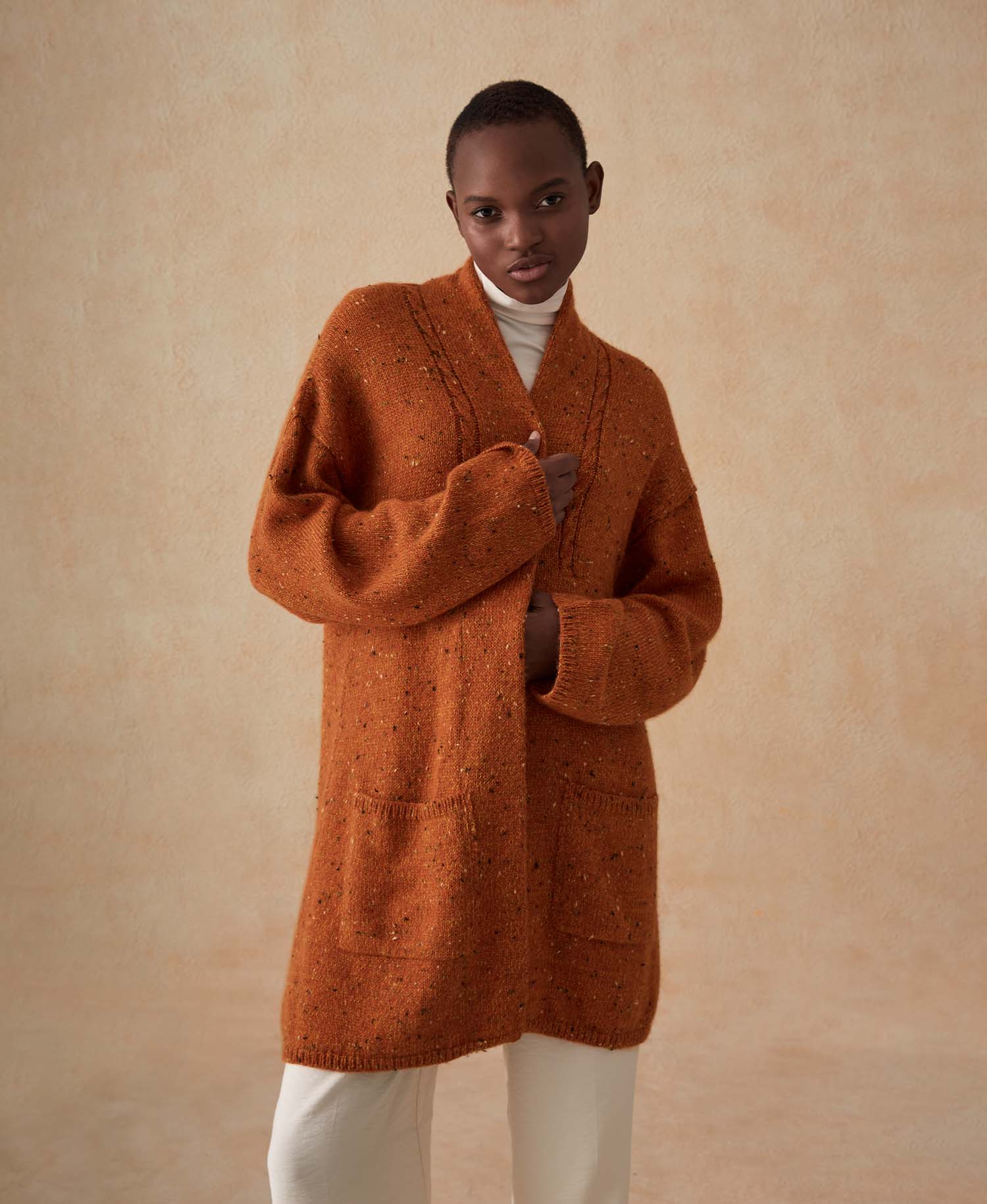 Kimono Coat With Pockets - Orange Apricot