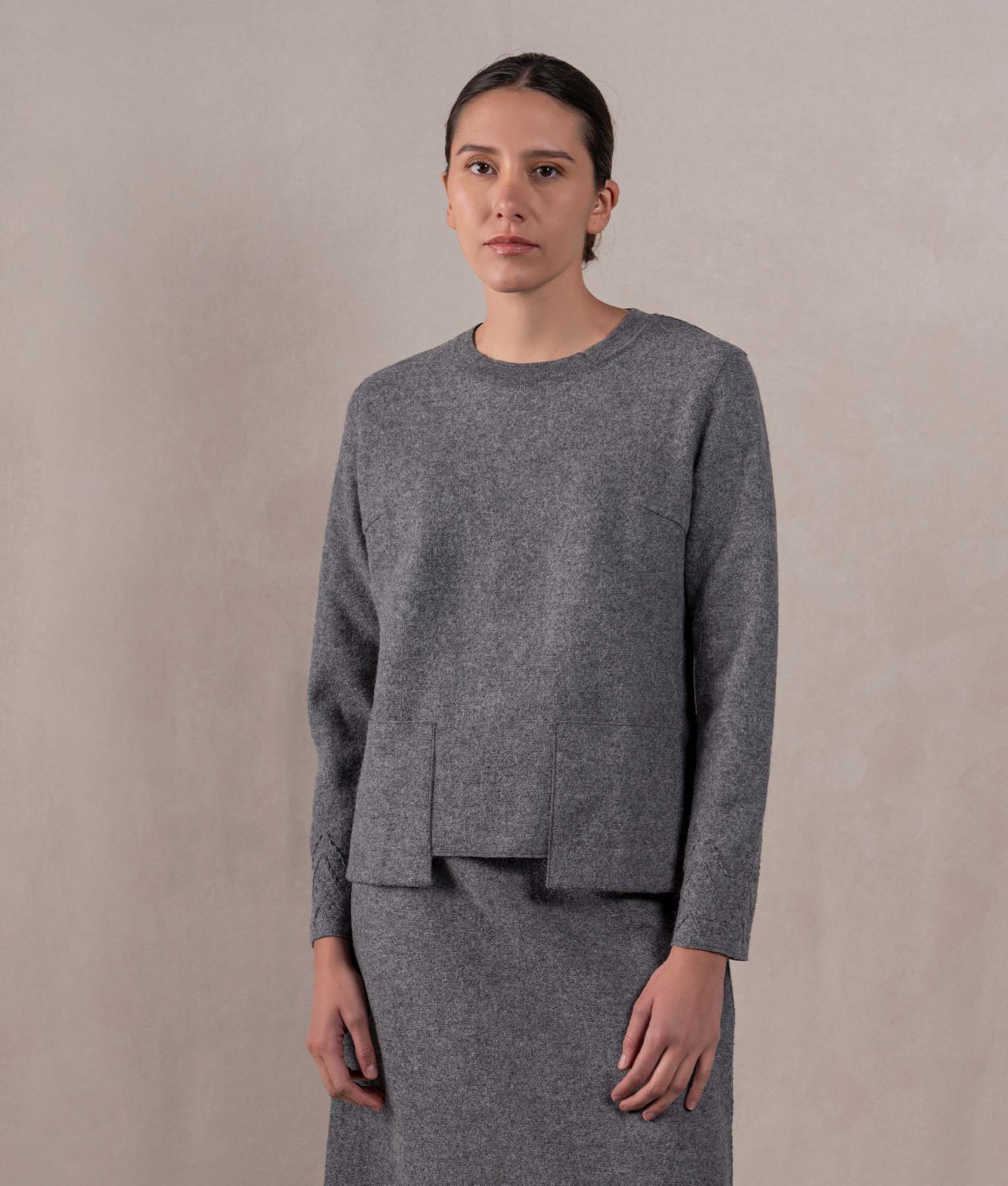 Bw Crew Neck Sweater With Pockets - December Sky Grey