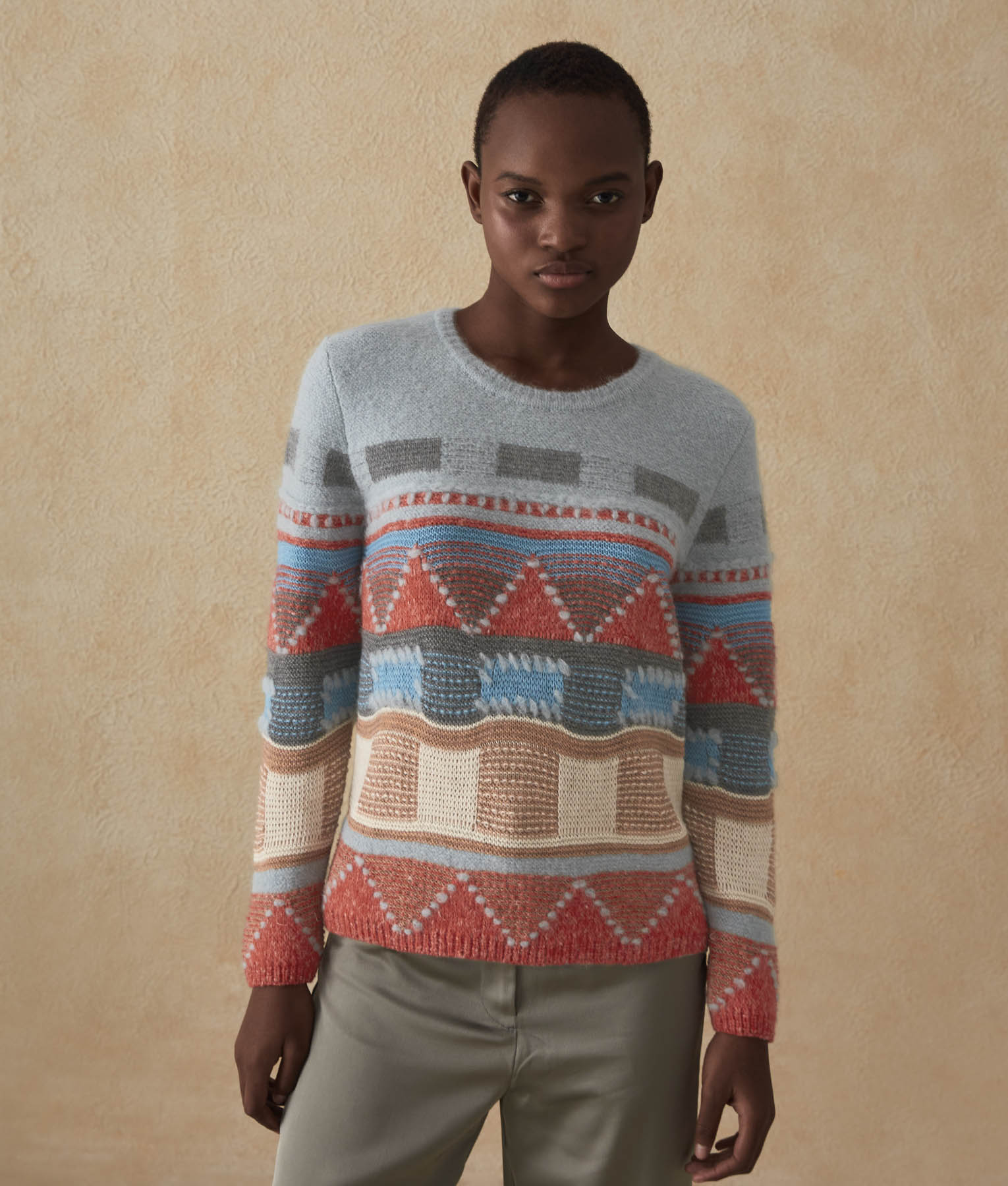 Geometric Intarsia Sweater Blue Cloud