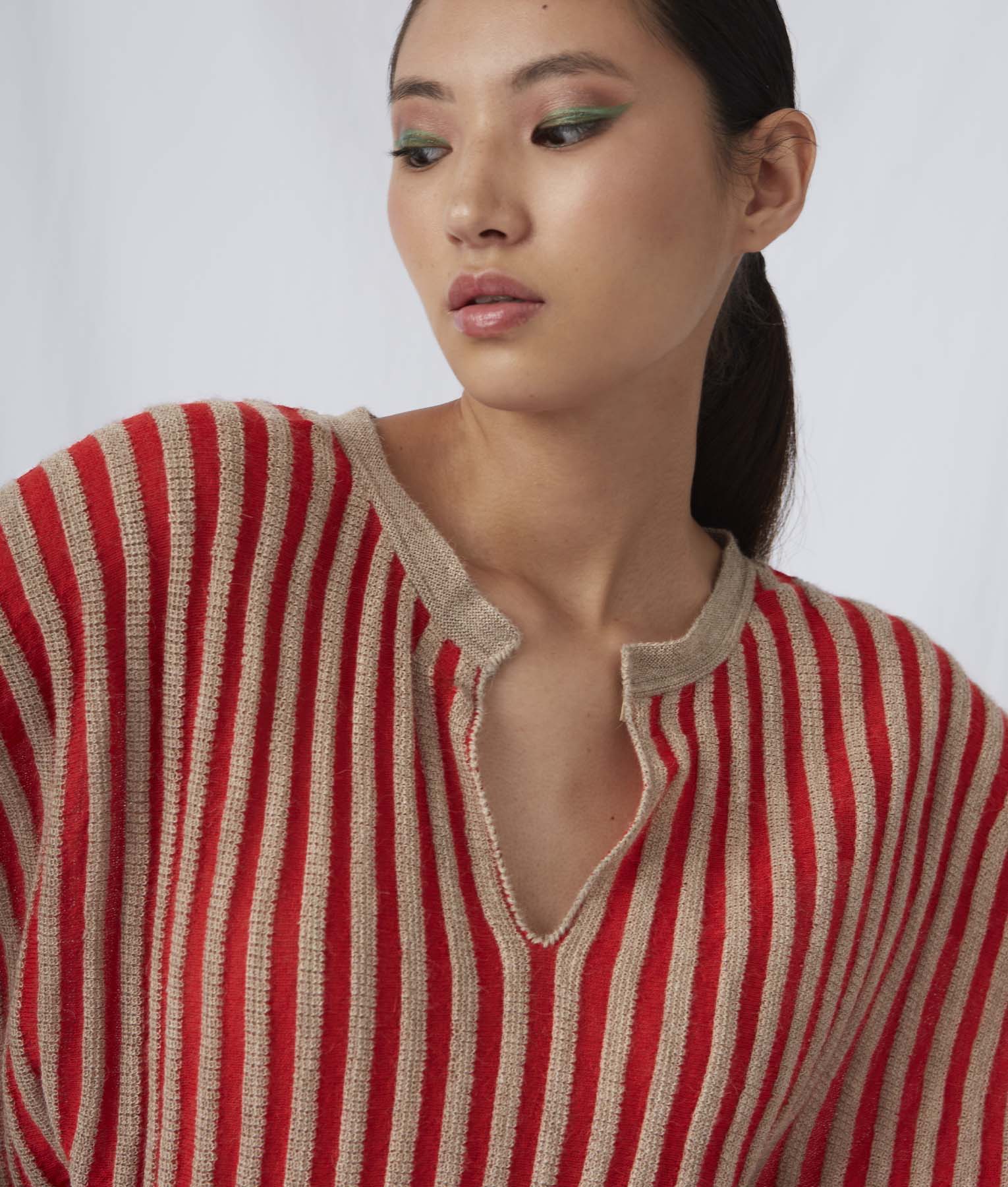 Las Rayas Poncho - Scarlet Flame And Silver Lining