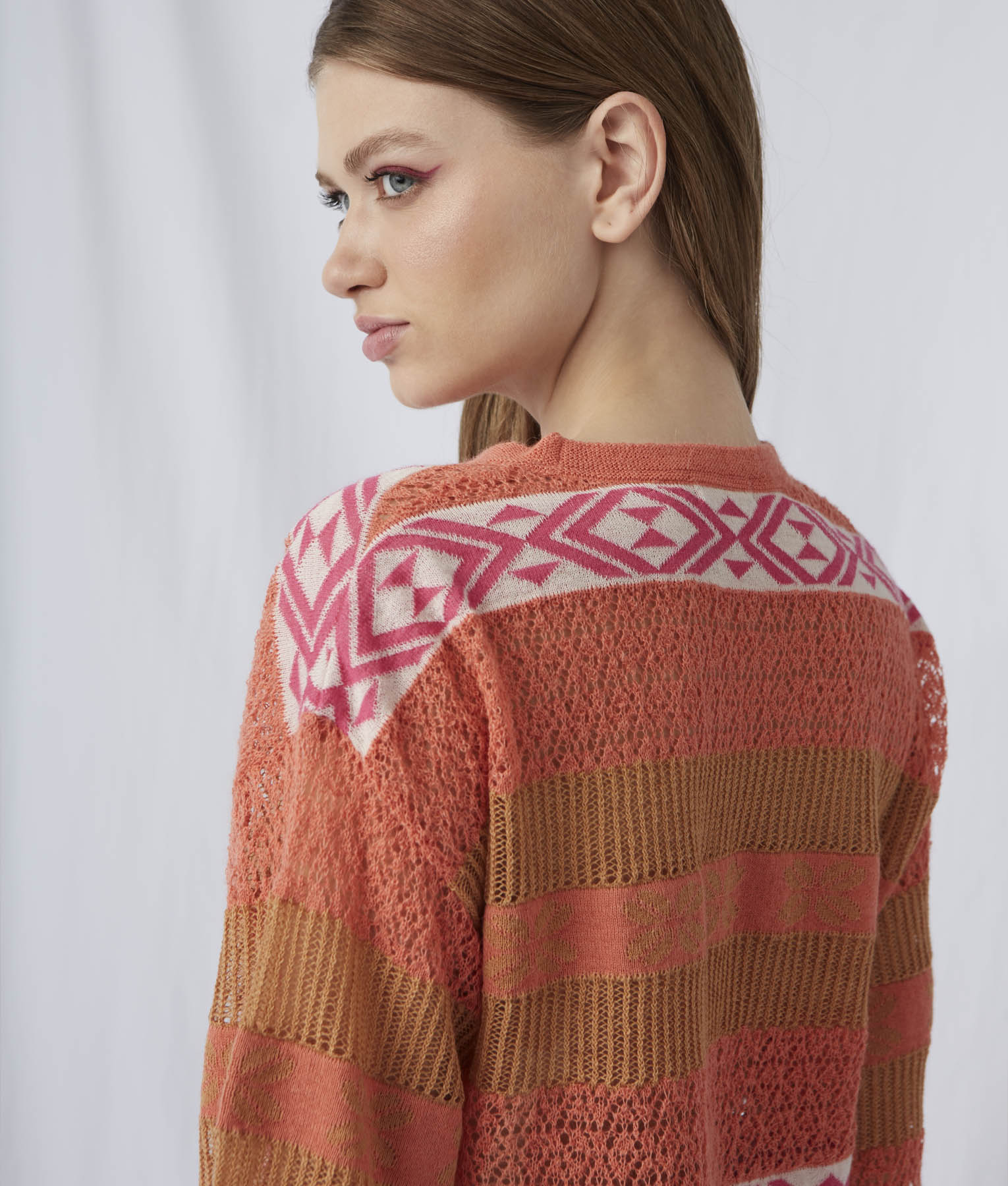 Lace & Jacquard Crew Neck Sweater - Camellia And Cookie