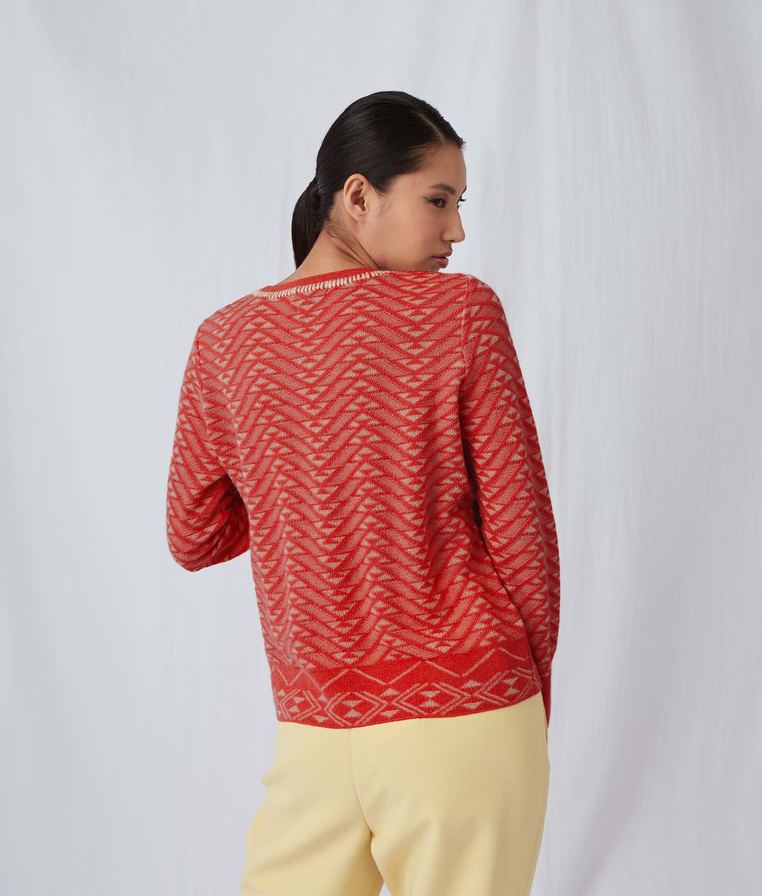 Sunshine Basic Sweater - White Snow And Scarlet Flame