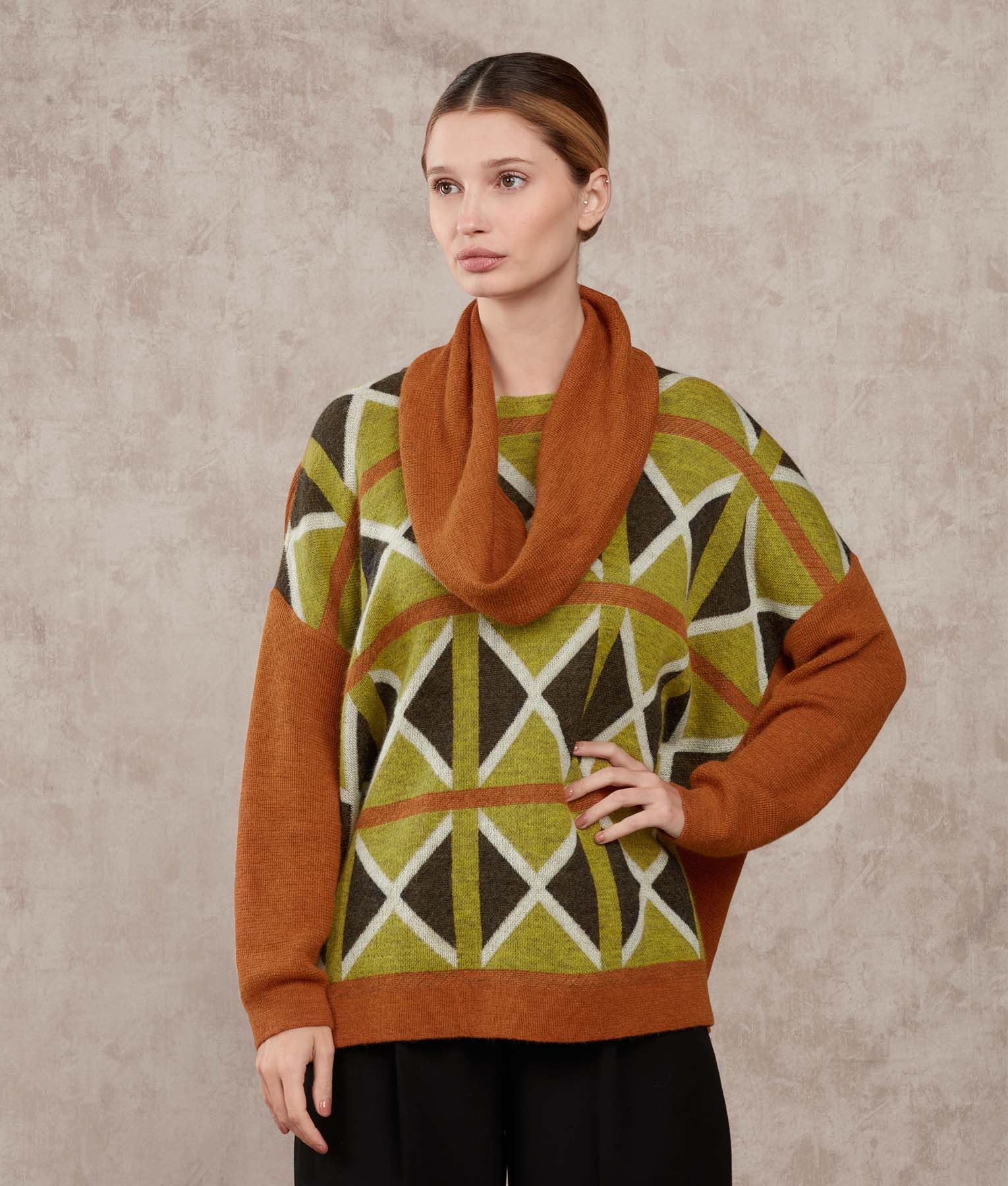 Loose Poncho And Collar - Molten Lava And Vallarta Blue