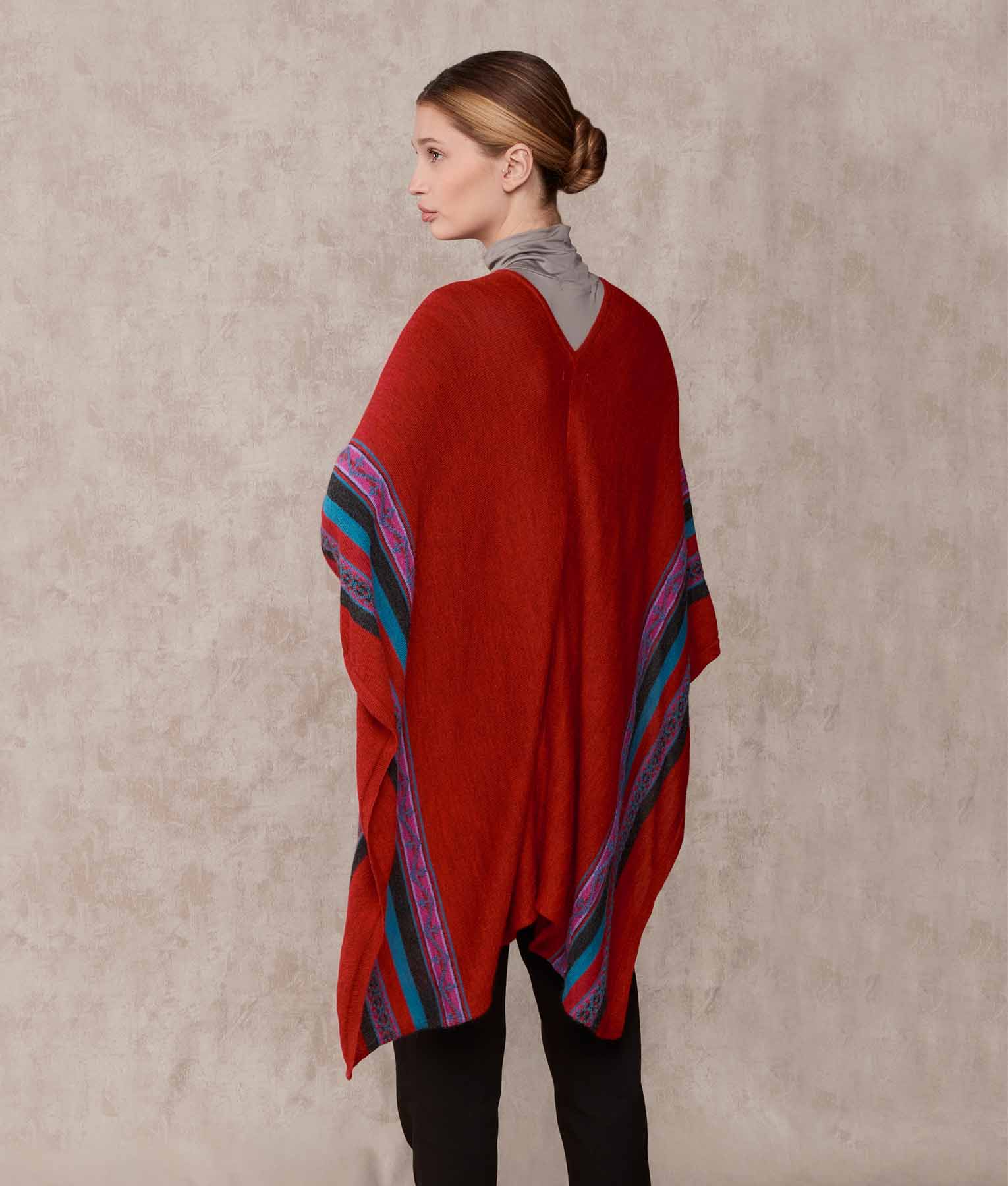 Poncho Rider With Fringe Details - Wine Raspberry