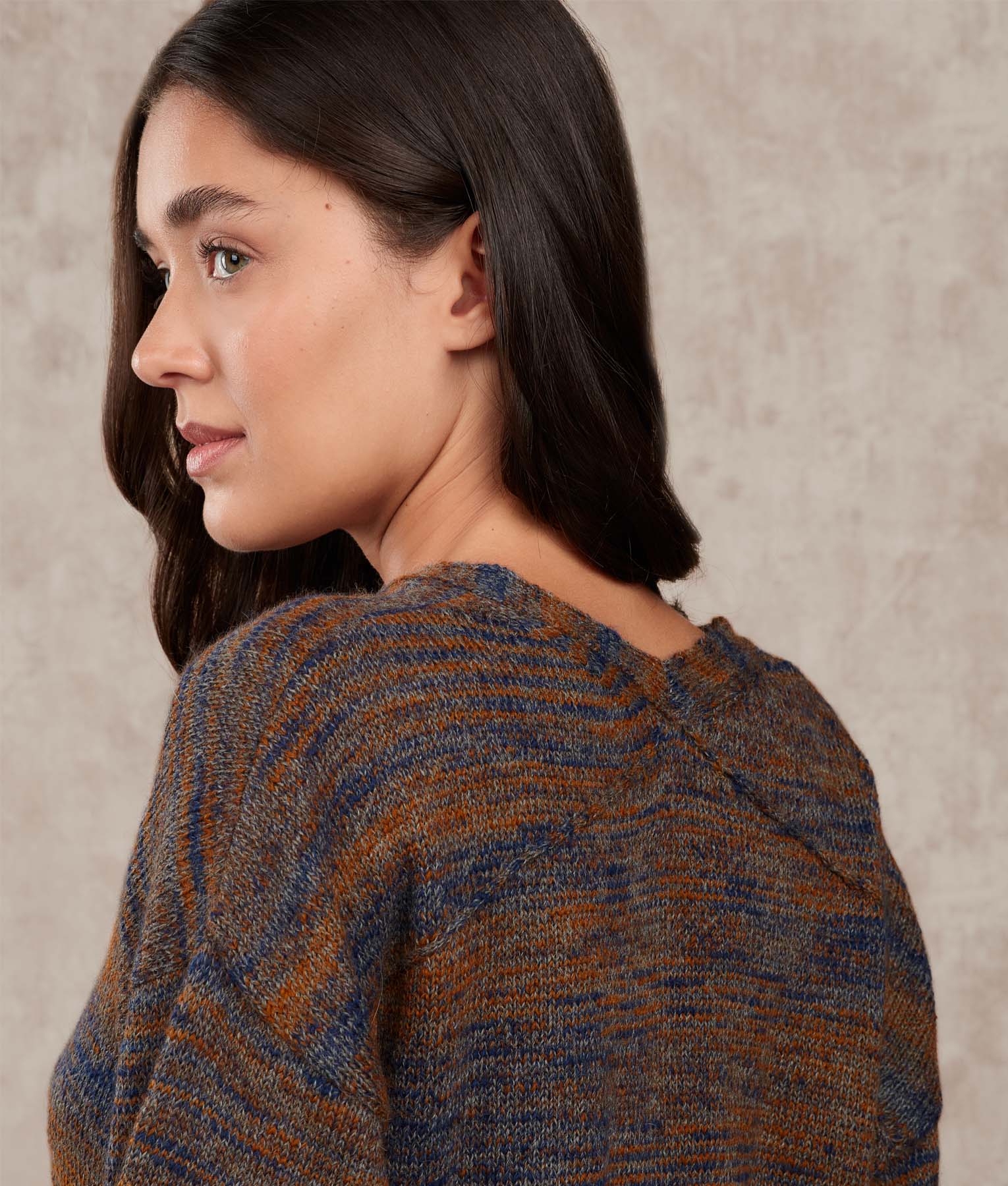 Oversized V Neck Sweater - Mazarine Blue And Golden Oak