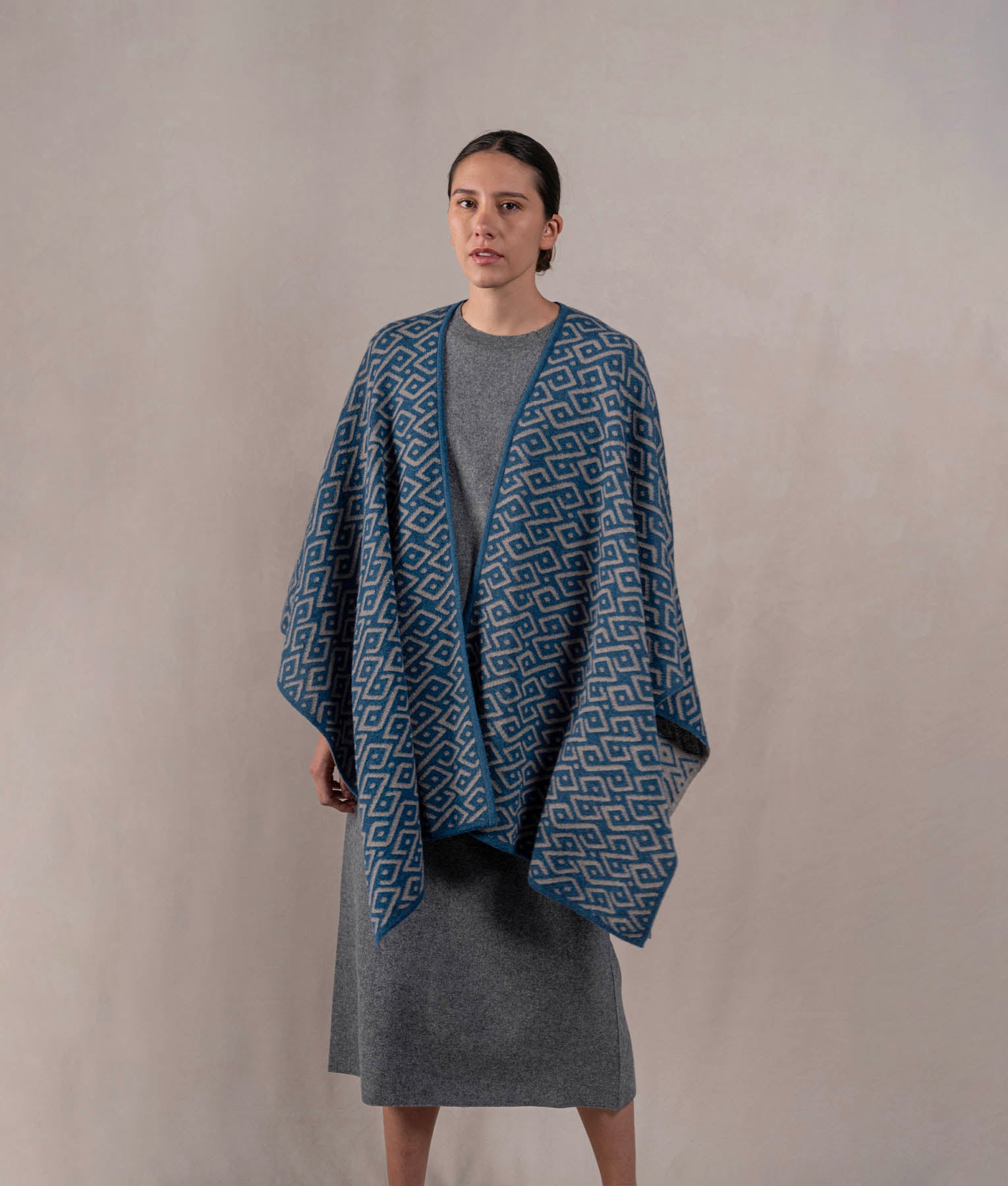 Gala Cape - Petrol Blue And Light Grey