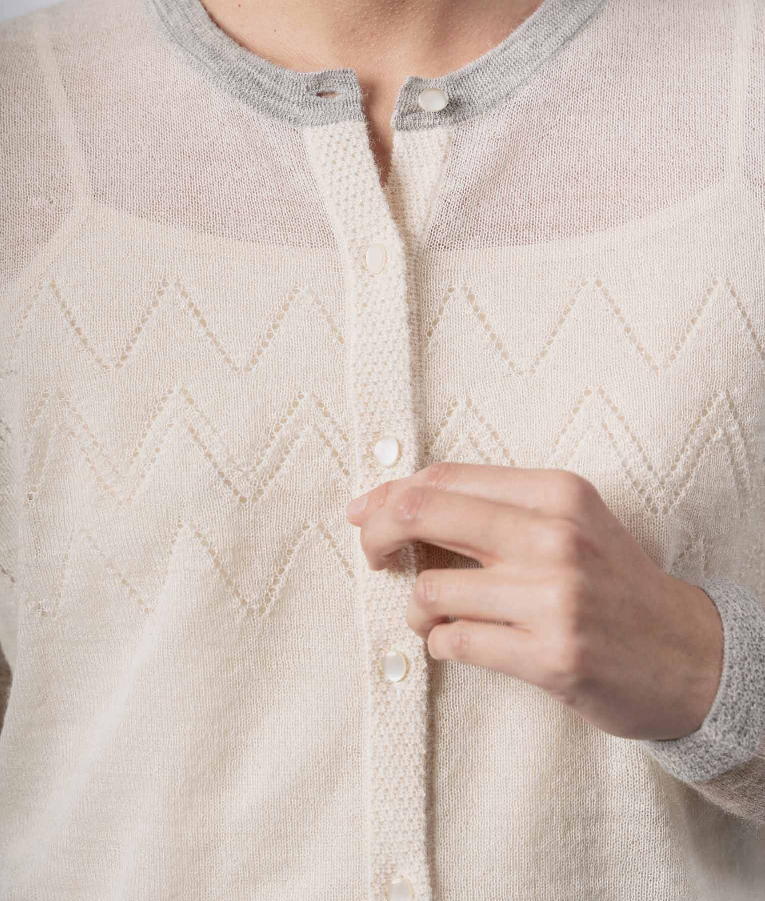 El Ritmo Eyelet Detailed Cardigan - Soft Ivory And Light Heather Grey