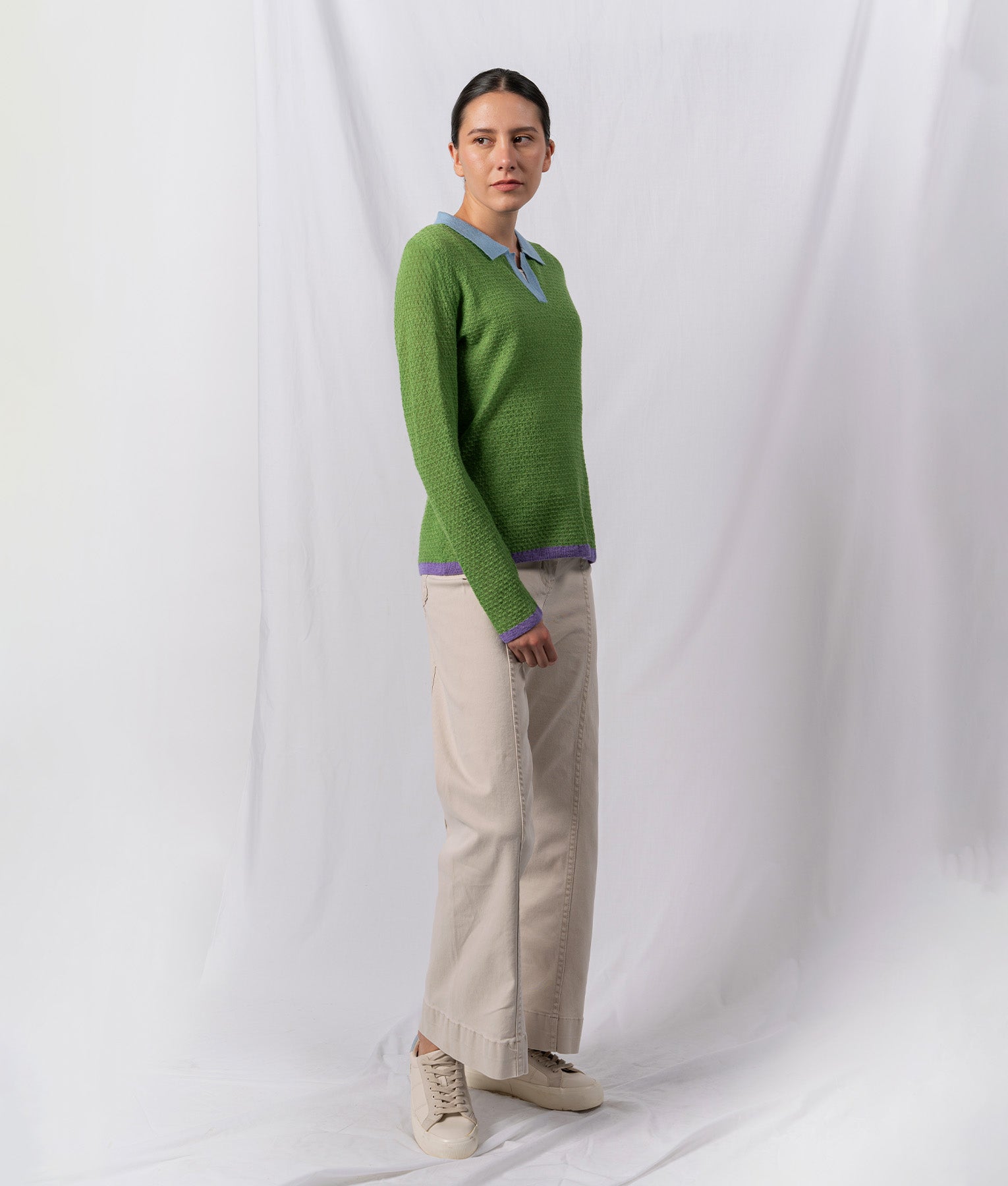 Twisted Basket Weave Sweater - Lime Green And Pastel Blue