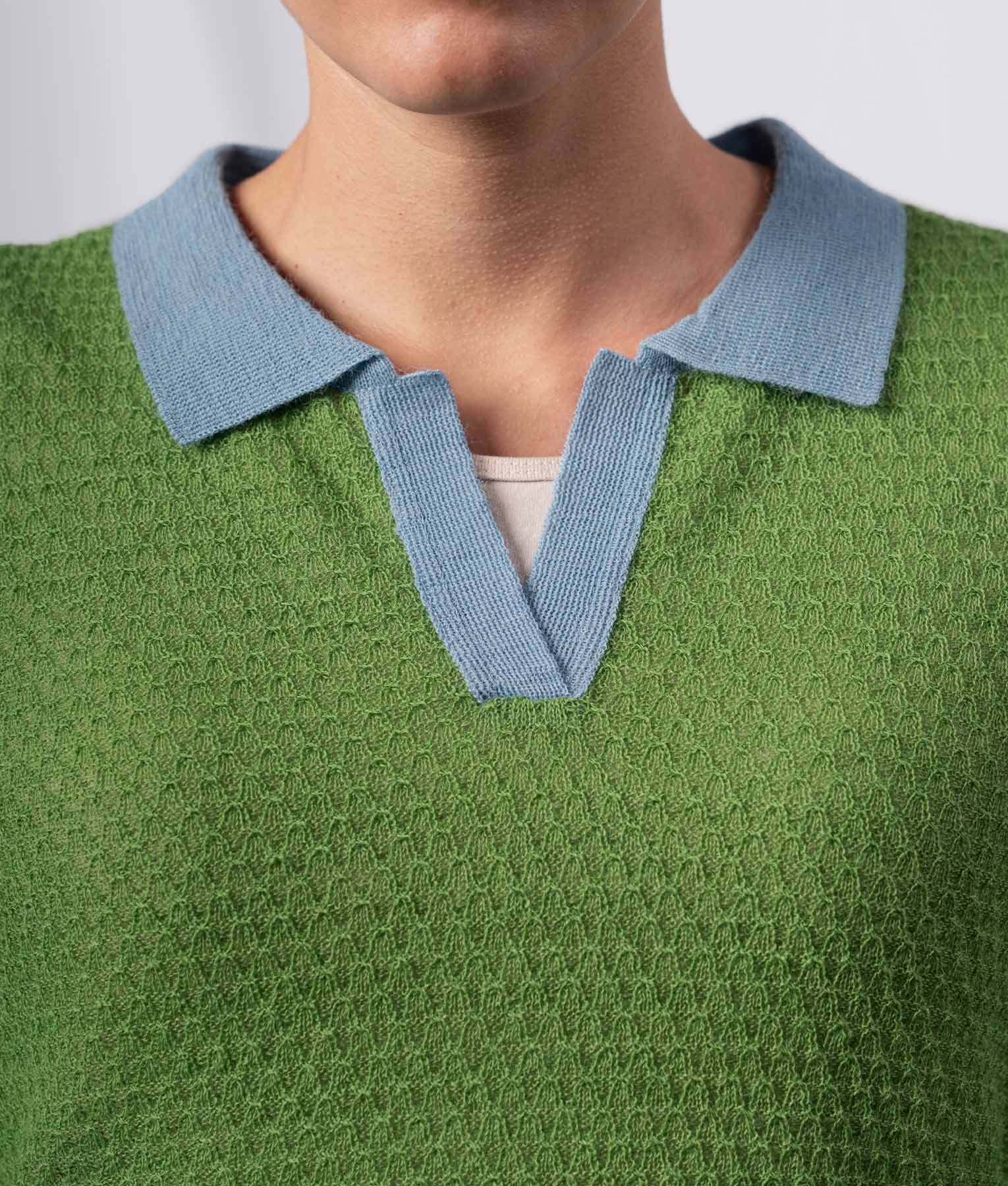 Twisted Basket Weave Sweater - Lime Green And Pastel Blue