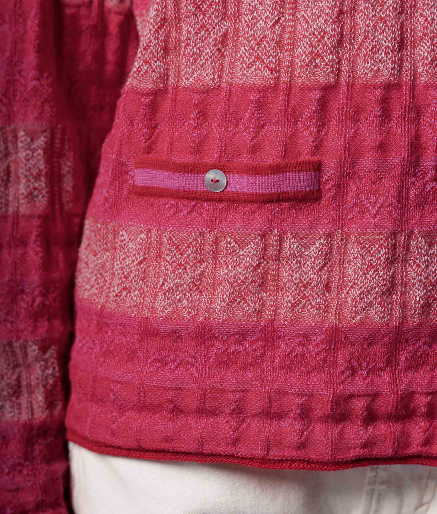 Loose Jacquard Pocket Front Sweater - Ruby Red And Raspberry Pink