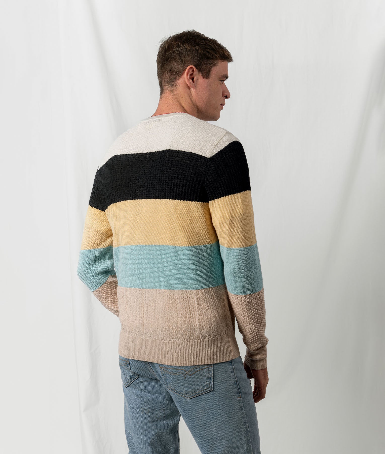 Linear O Neck Men'S Sweater - Ivory Y Black