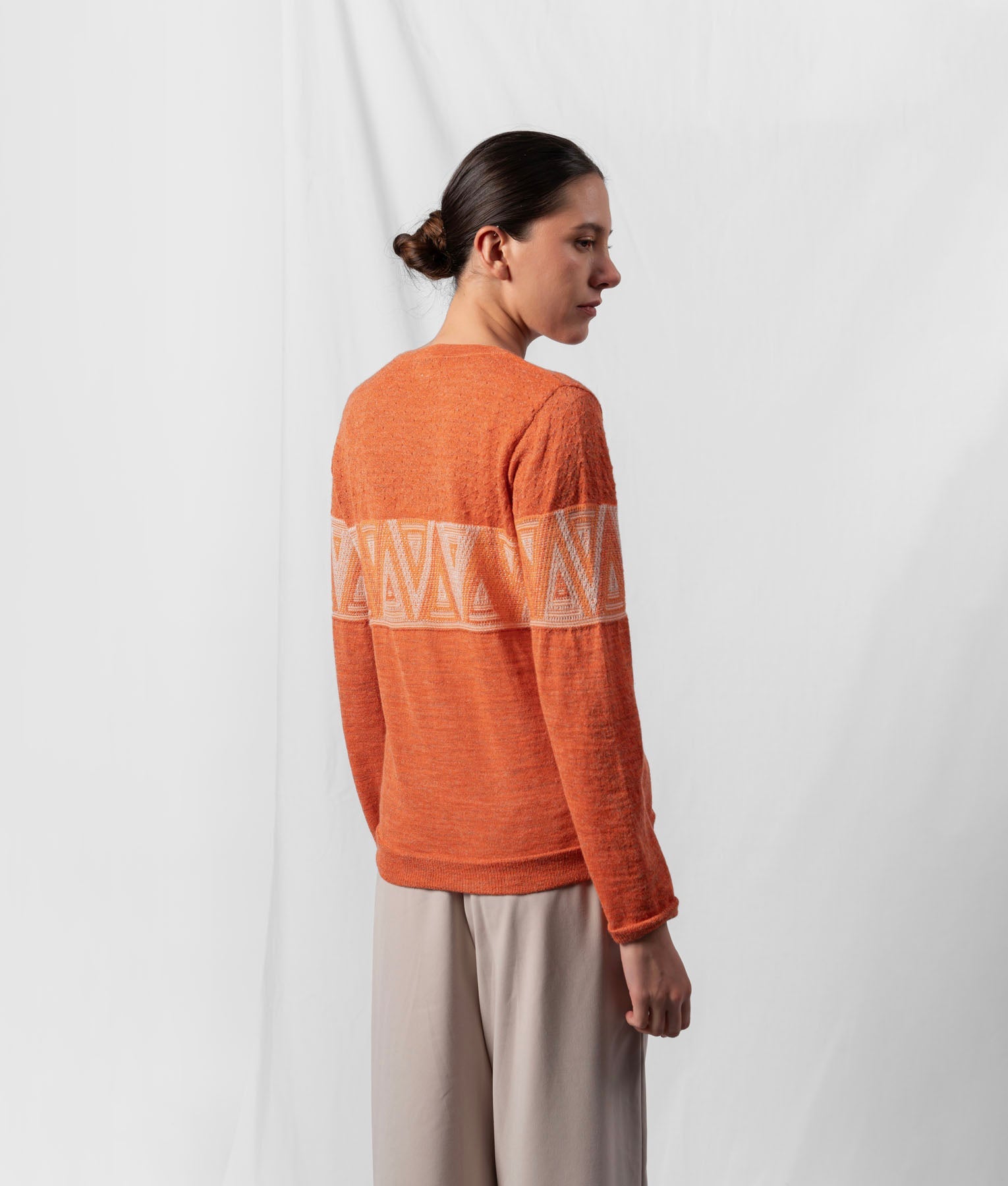 Triangles O Neck Sweater - Terracotta And Light Beige