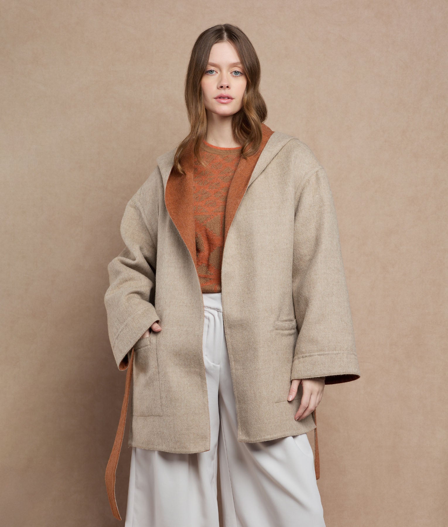 Belted Short Hoodie - Brown Rust And Brandy