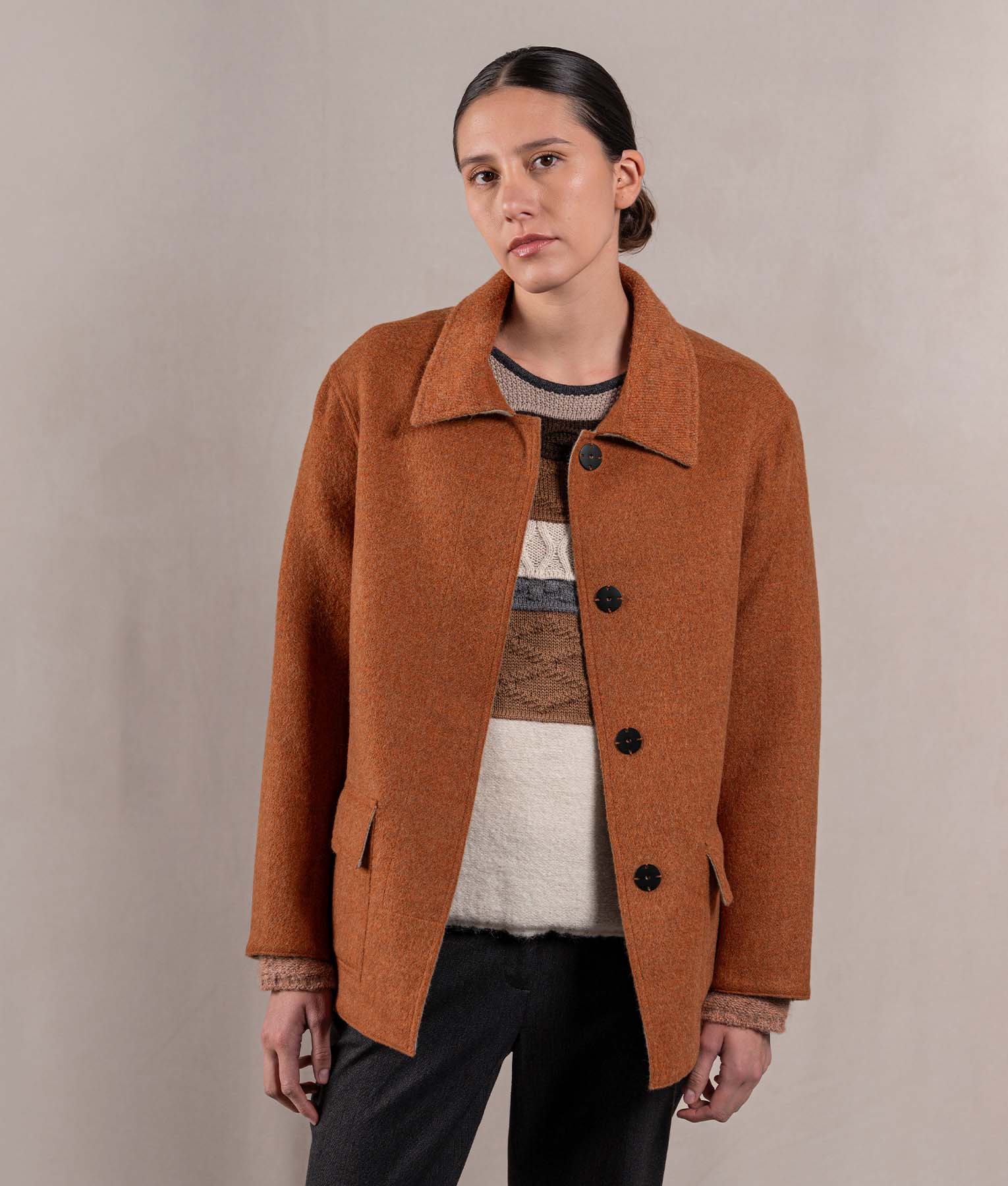 Reversible Women'S Short Coat - Oat Beige Y Soft Terracotta