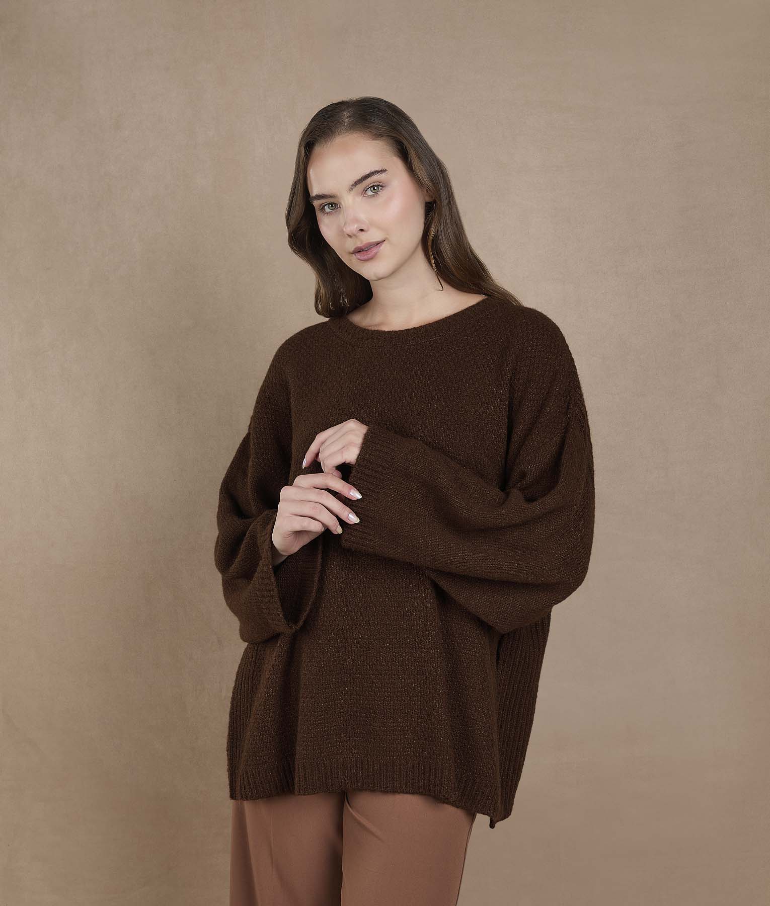 Seed Stitch Poncho with Sleeves - Toasted Coconut