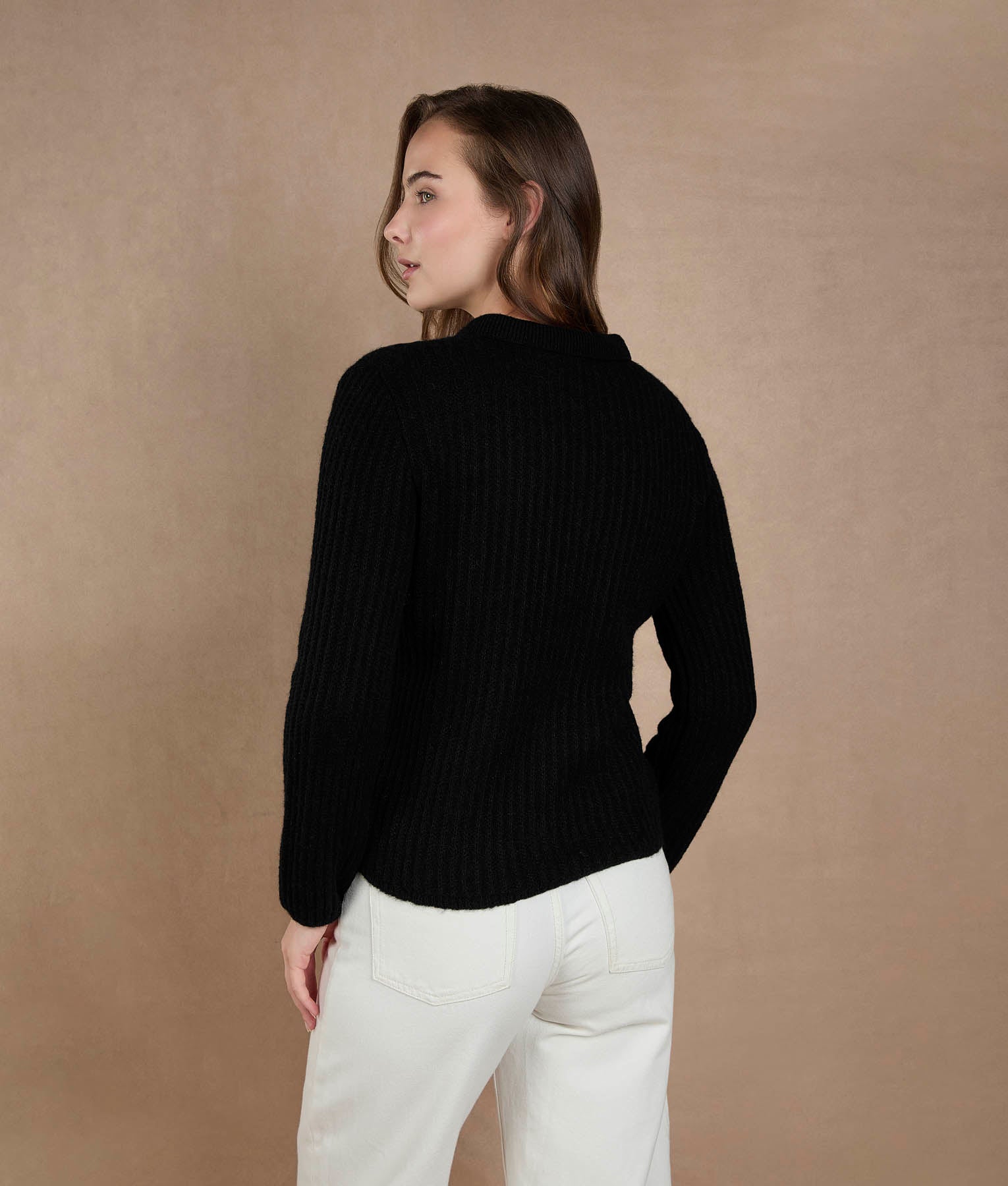 Rib Cardigan with Pockets - Black