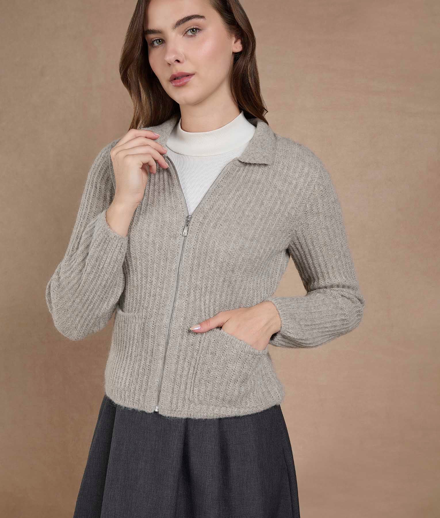 Rib Cardigan with Pockets - Warm Gray