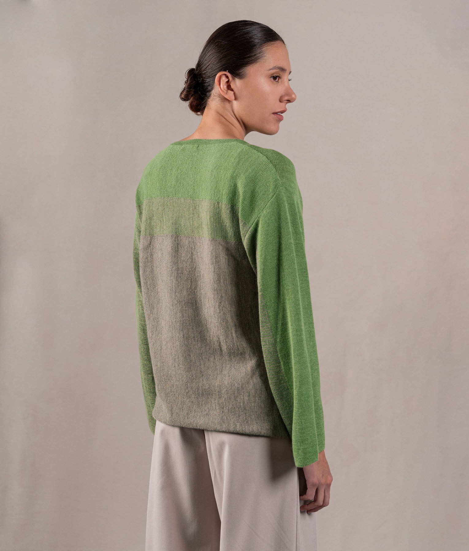 Easy Fit Sweatshirt Sweater - Lime Green And Mottled Beige