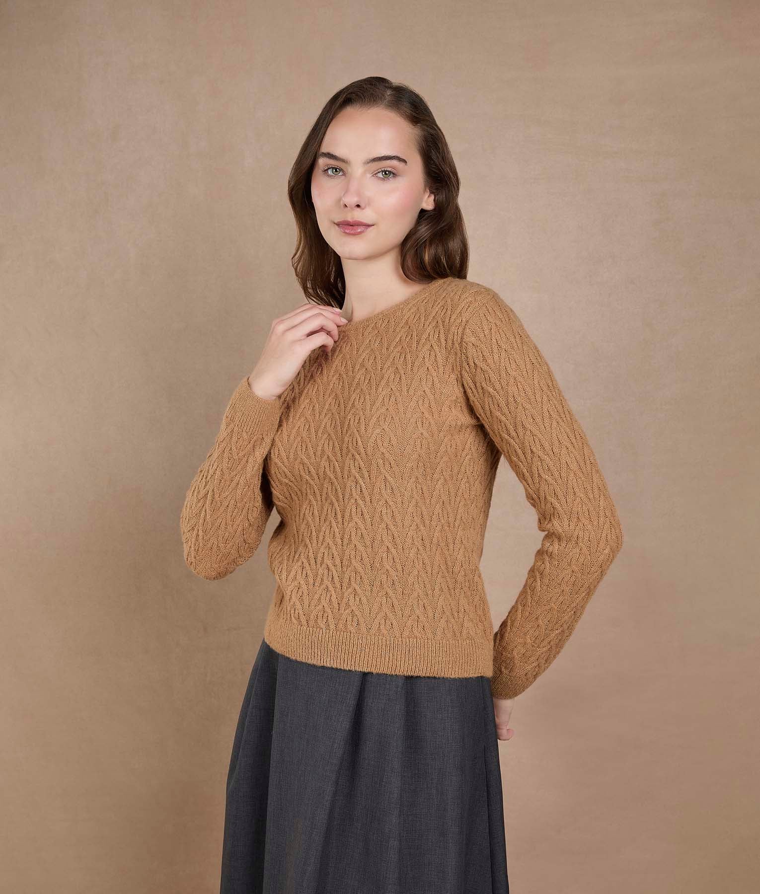 Toasted Coconut Leafy Lace Sweater