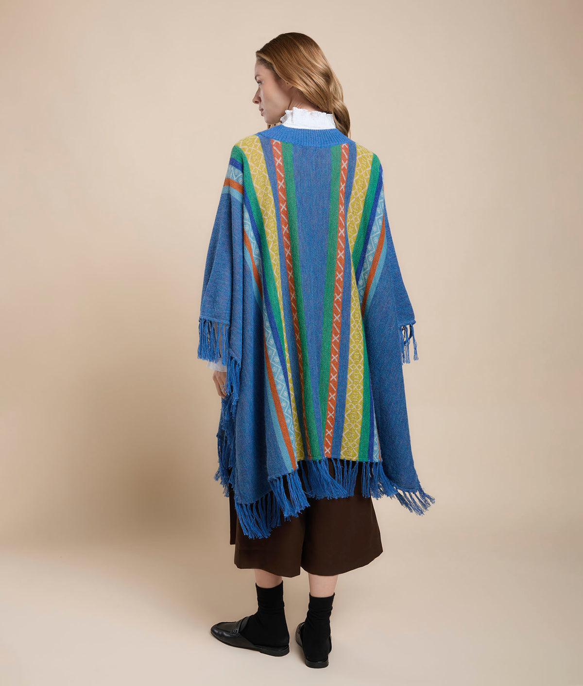 Buttoned Fringe Poncho