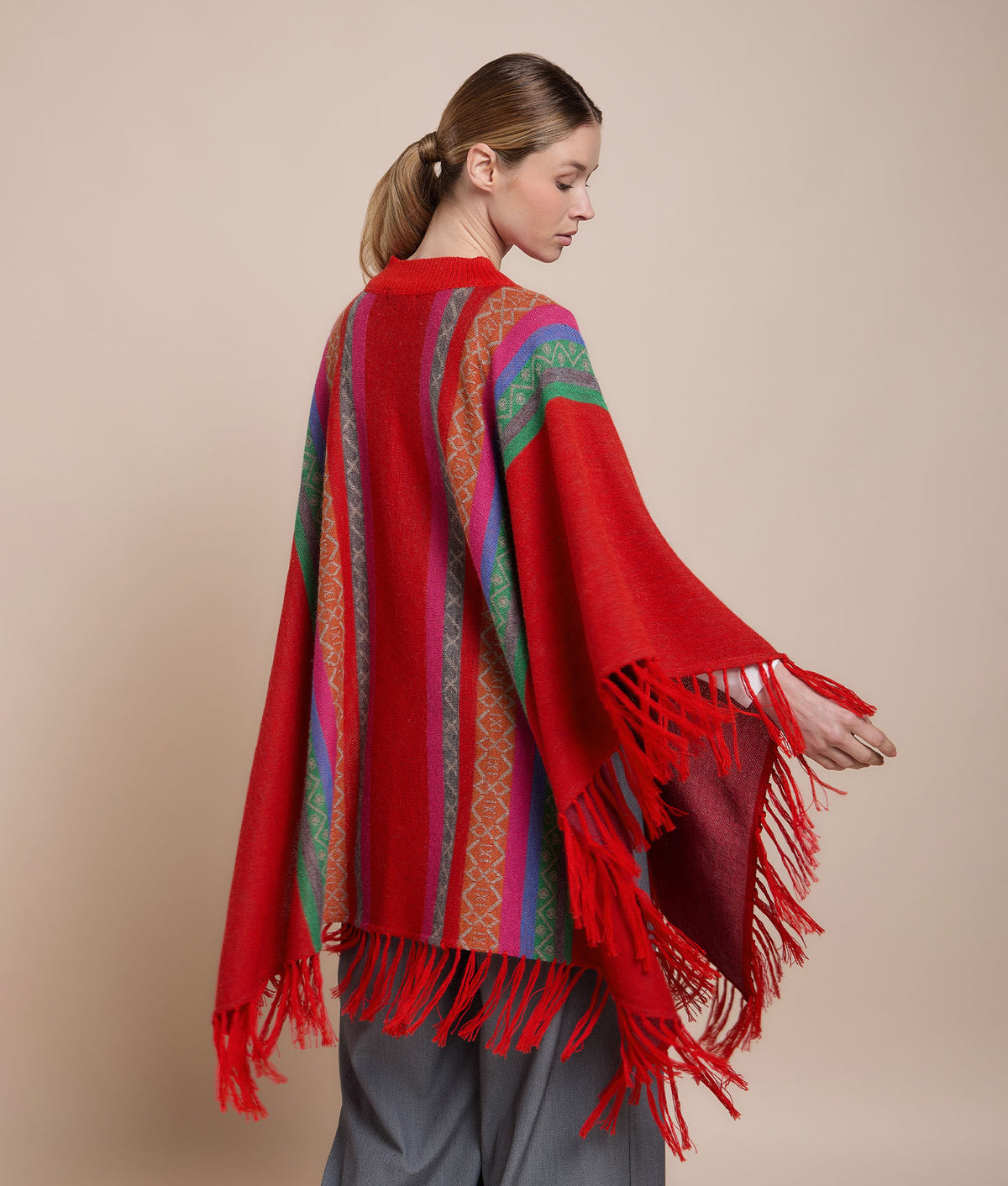 Buttoned Fringe Poncho