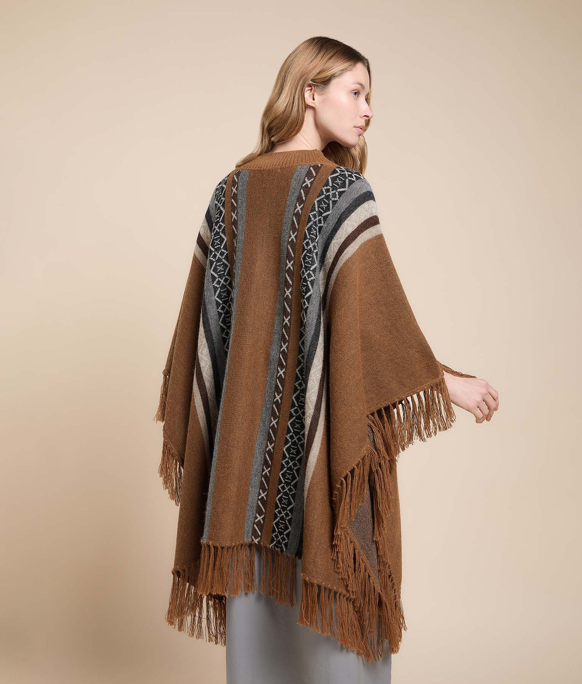Buttoned Fringe Poncho