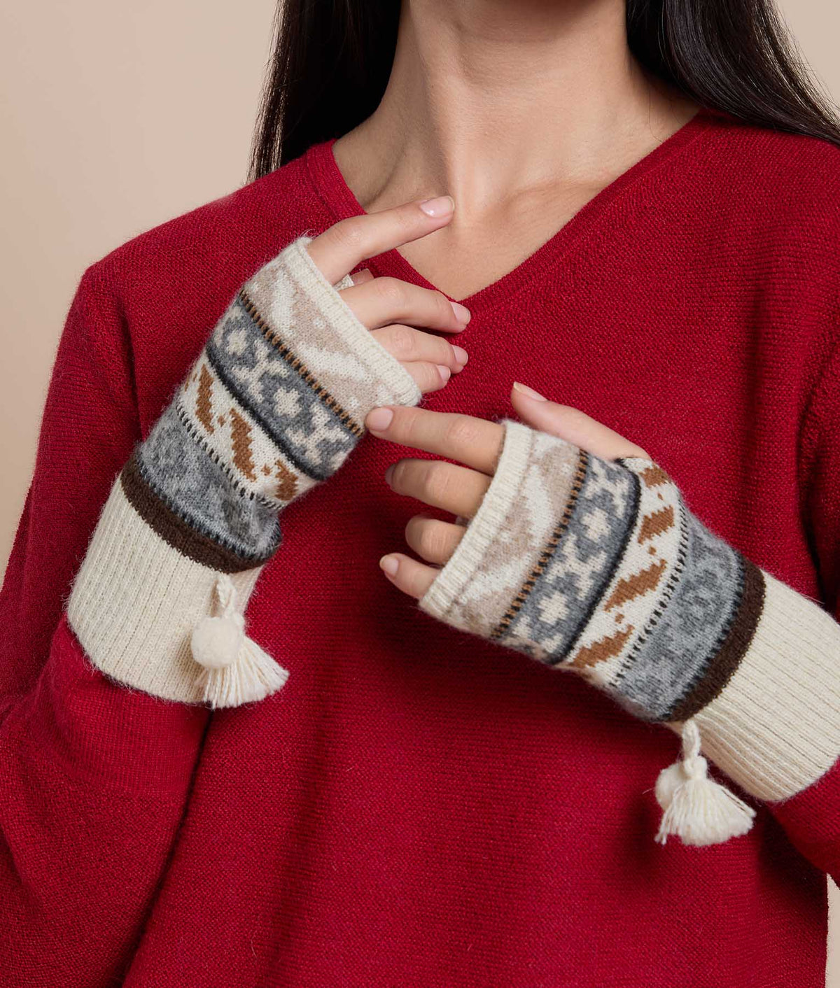 Jacquard Pom-Pom Mittens
