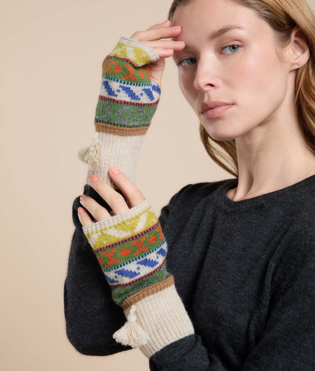 Jacquard Pom-Pom Mittens