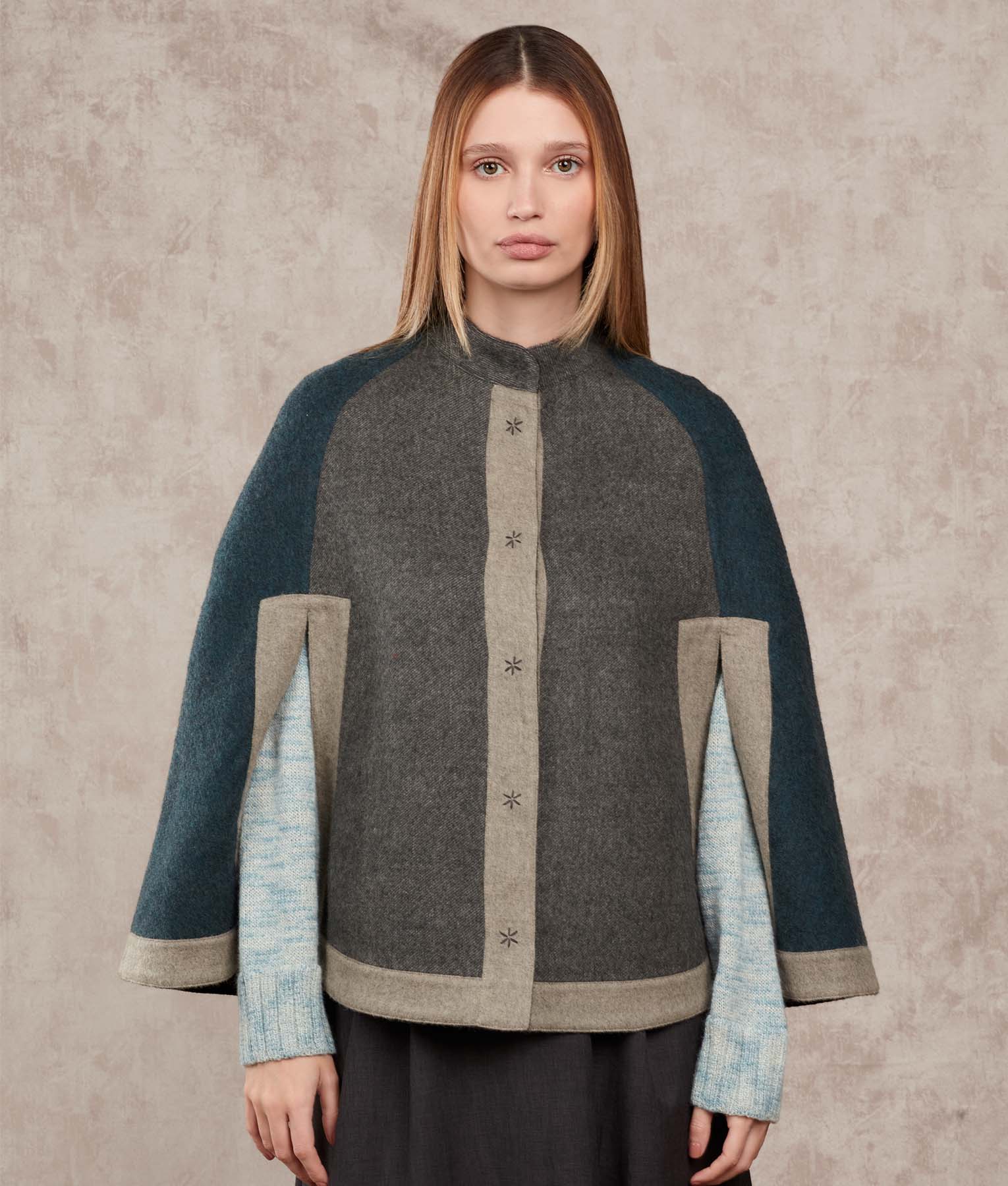 Color Blocked Reversible Cape - Ghost And Tornado