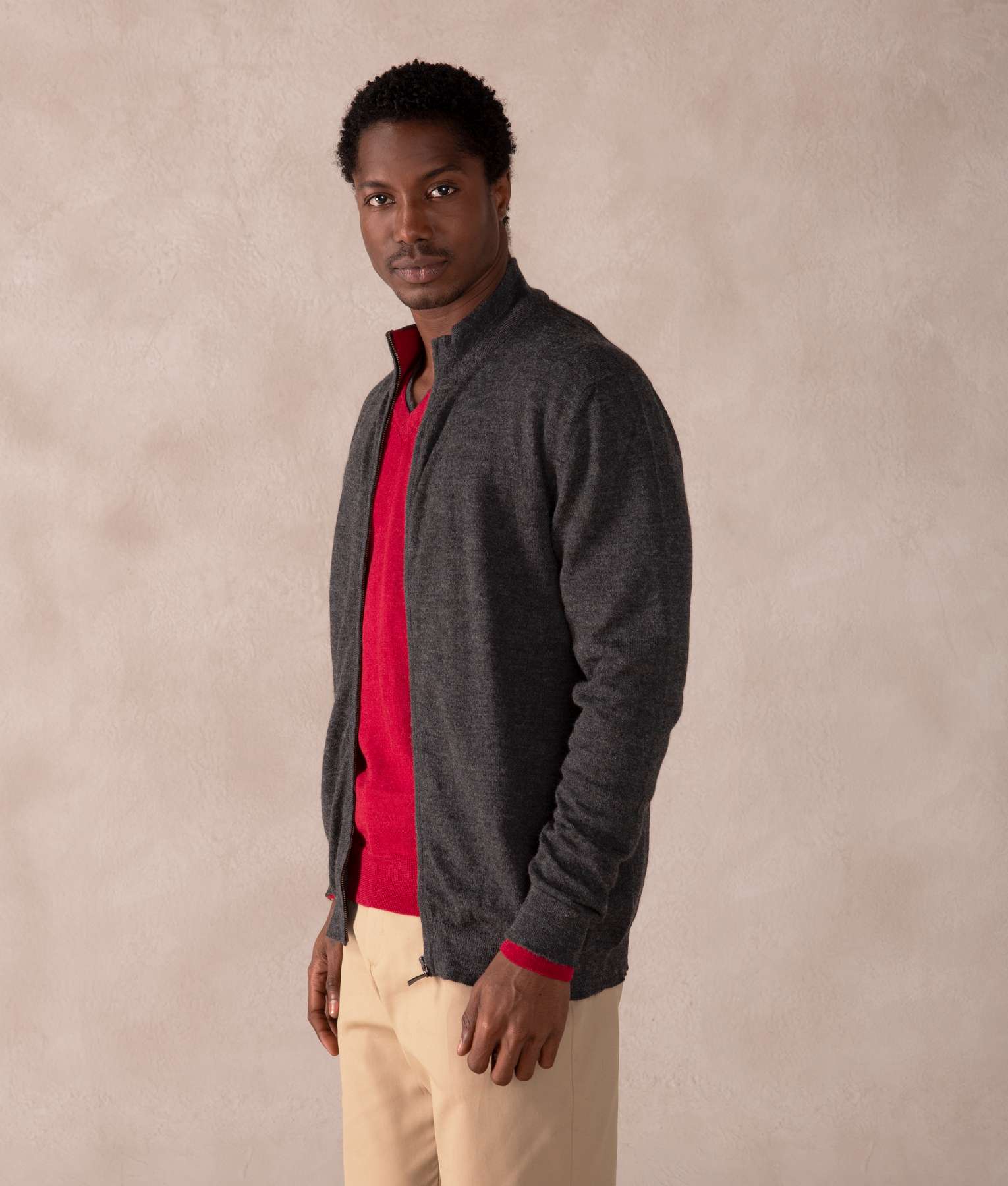 Mock Neck Cardigan - Gray Striper