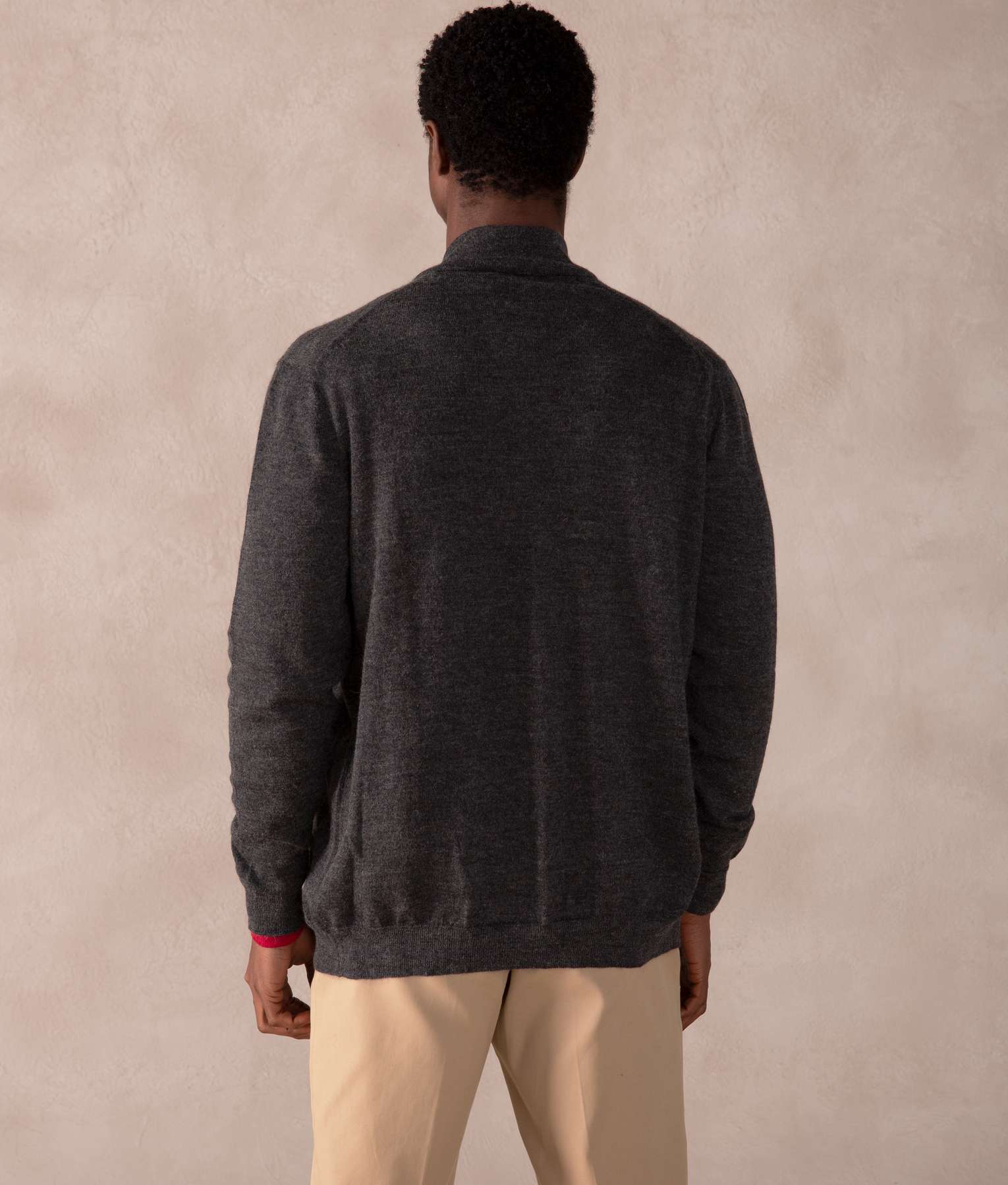 Mock Neck Cardigan - Gray Striper