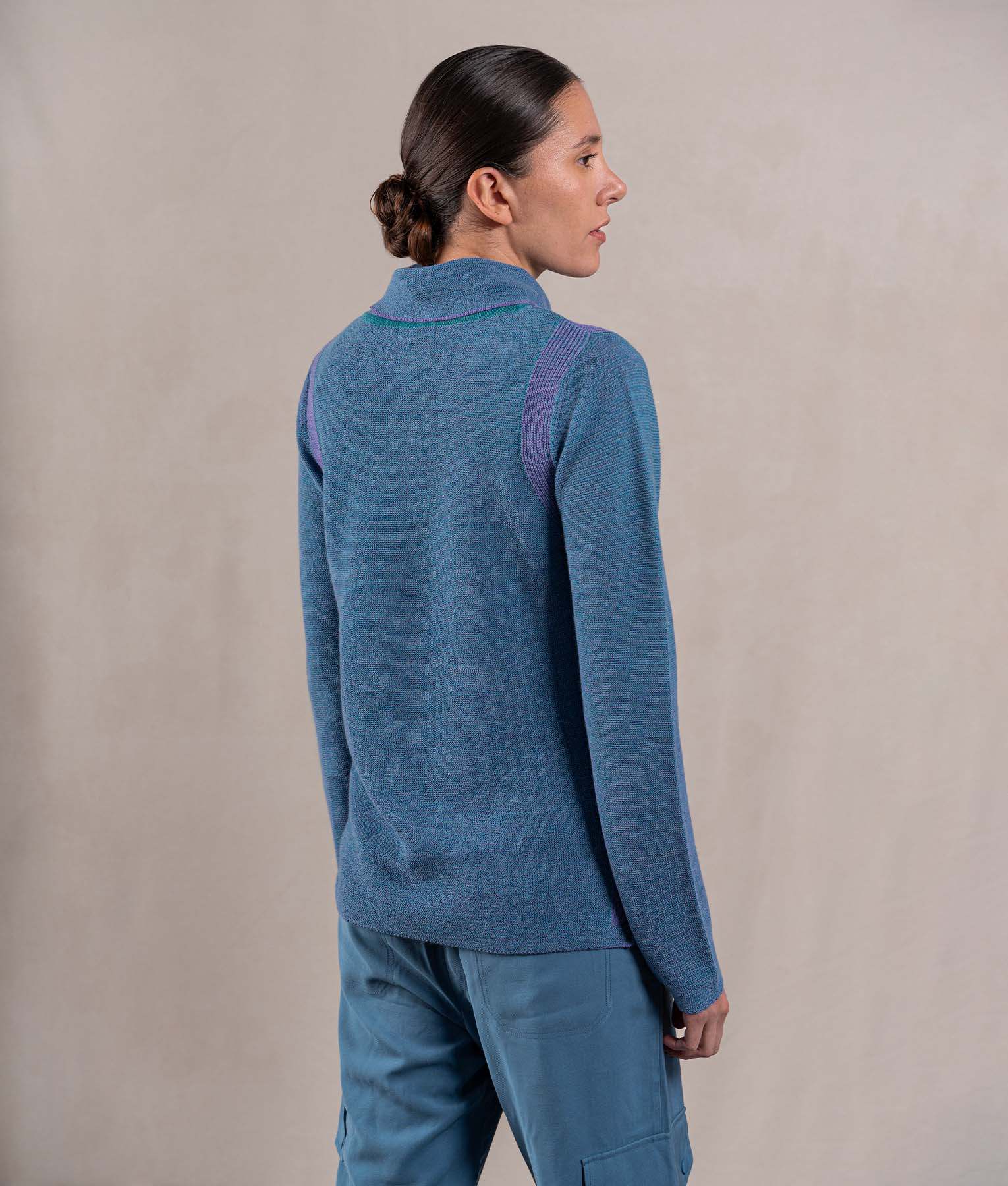 Links Sweater - Petrol Blue With Lilac Accents