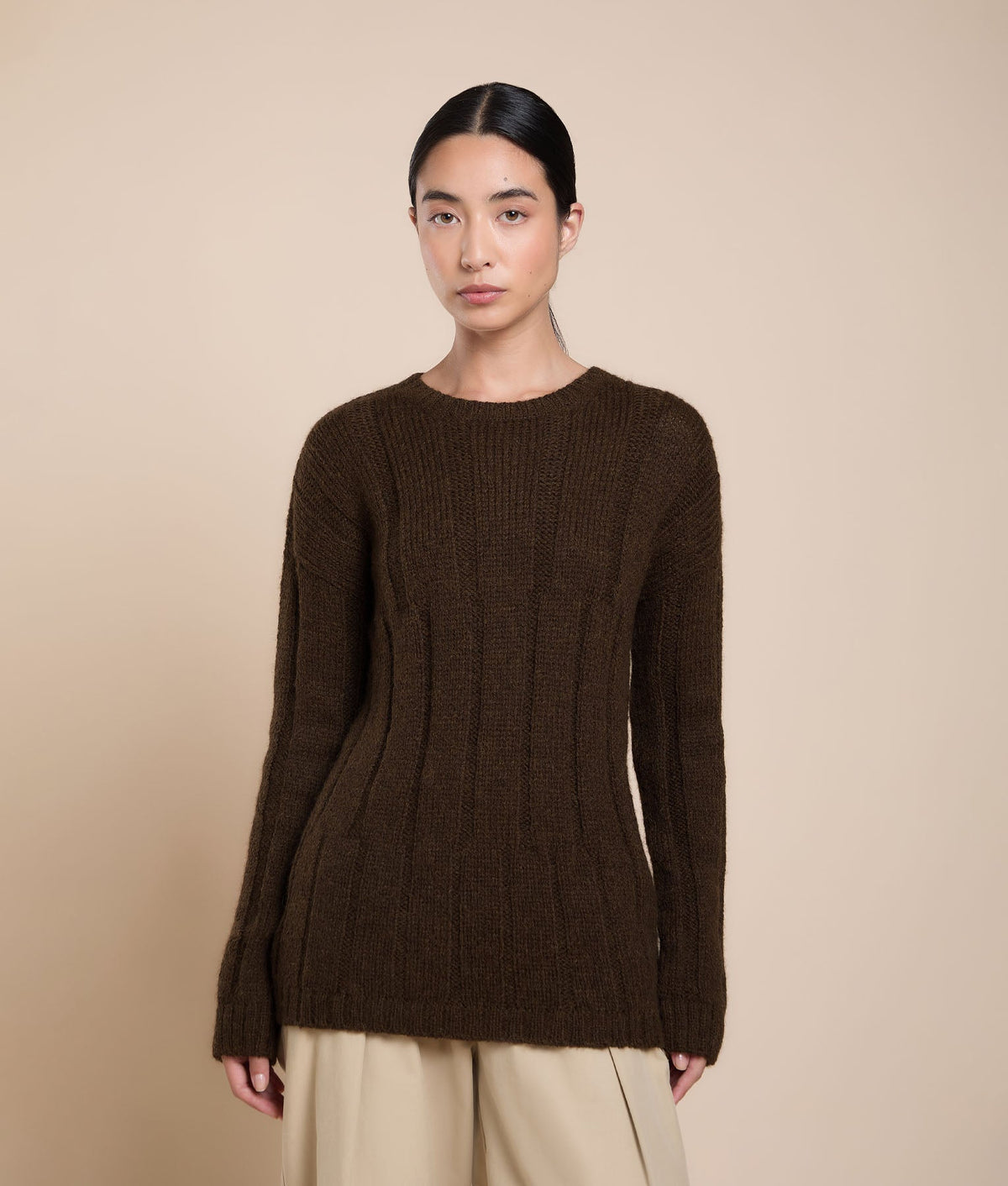 Long Ribbed Knit Sweater