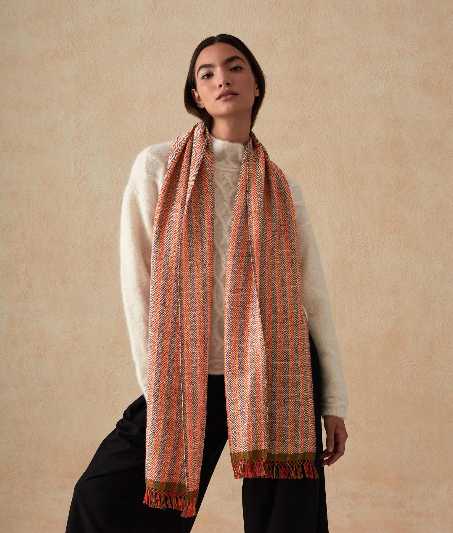 Diamonds' Fall Scarf - Deep Sea Coral And Red Multicolor