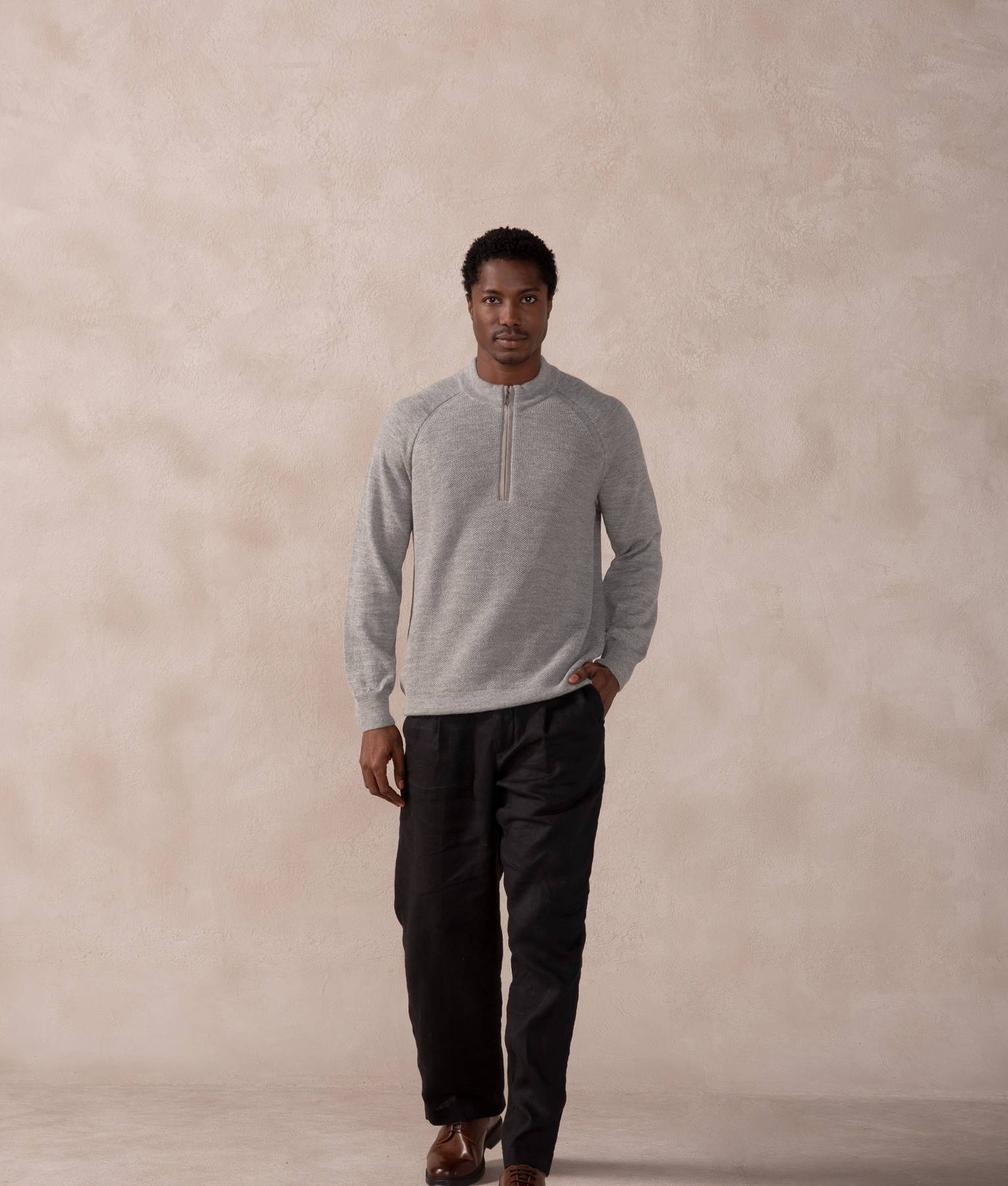 Jersey & Honey Comb Mock Neck Baby Alpaca Sweater